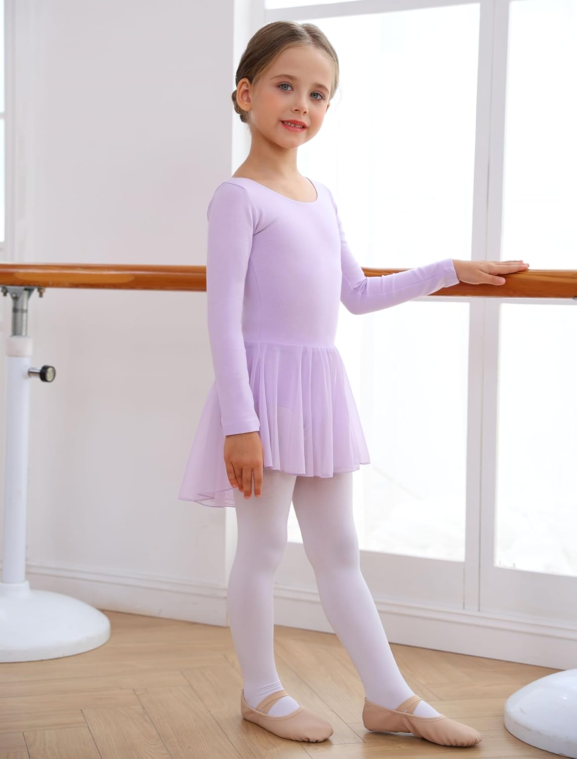 MdnMd Toddler Girls Long Sleeve Ballet Leotards Dresses Dance Skirt Ballerina Tutu Outfits - Image 4