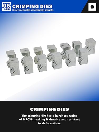 Miniatura 8 de AMZCNC Engarzadora de cables hidráulicos industriales (16 toneladas) 9 AWG a 600 MCM Kit de herramientas de cable de terminal eléctrico con 13