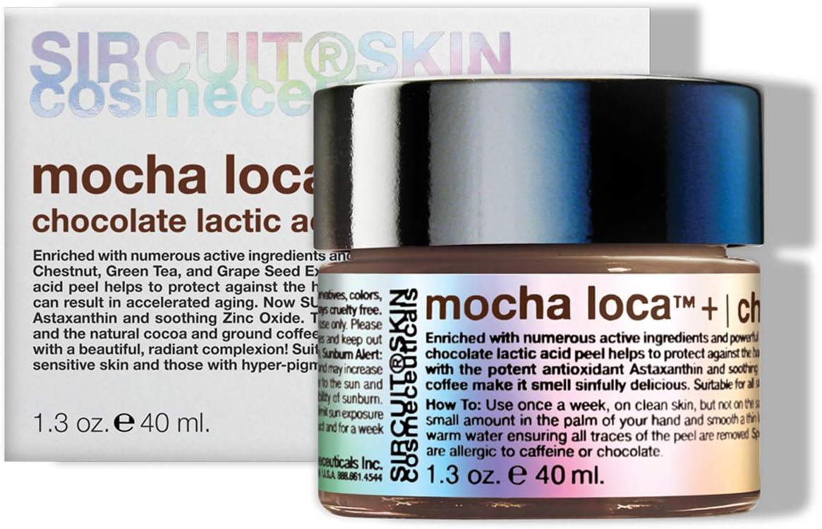 Sircuit Skin MOCHA LOCA+ Chocolate Lactic Acid Peel - Gentle Facial Peel-Off Mask with Soothing Coffee - Anti-Aging + Helps Protect Skin Against Free Radical Damage (1.3 oz)