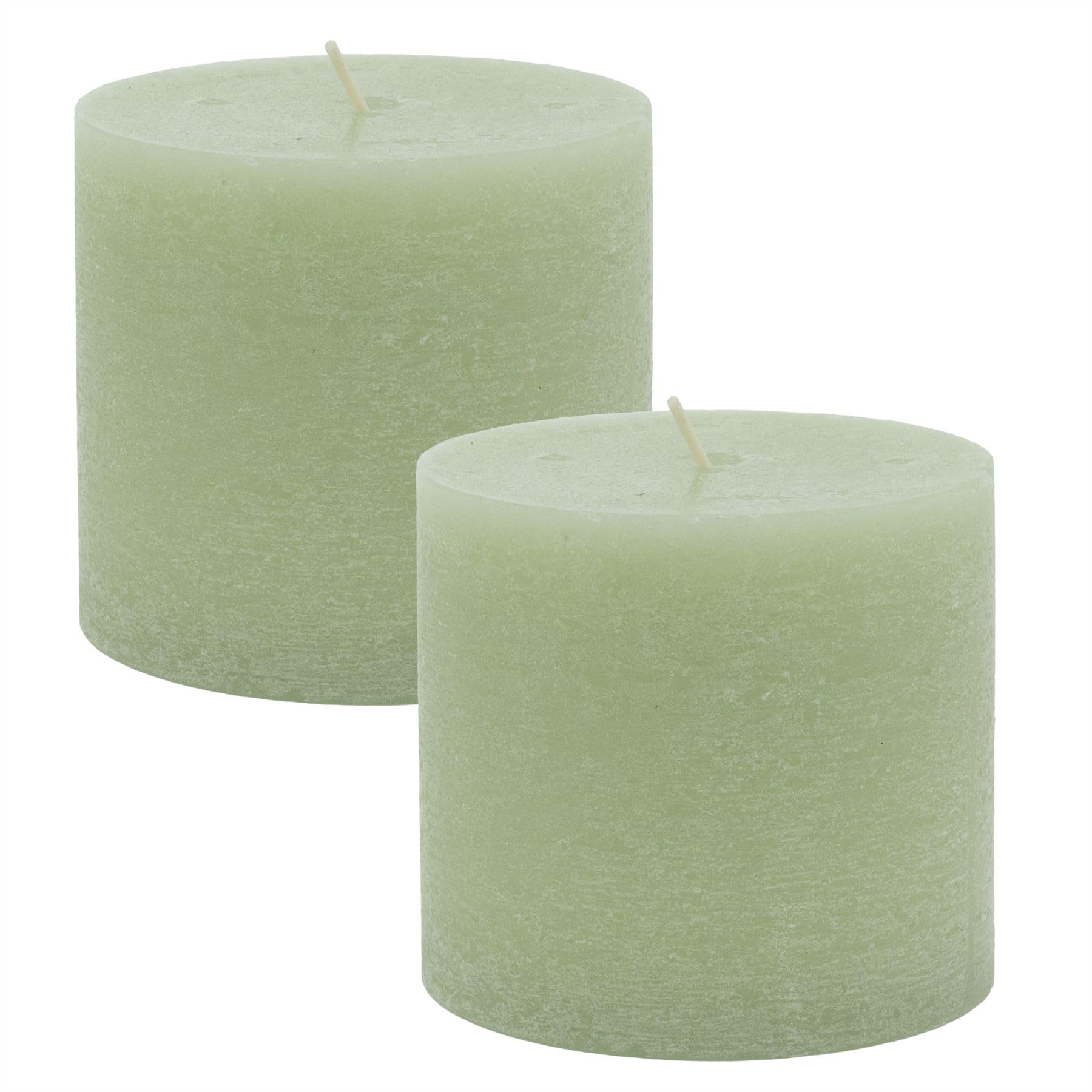 Carousel Home Pack of 2 Light Green Unscented Pillar Candle | Church Pillar Candle Votive Lantern Block Candle | Decorative Chunky Pillar Candle - 10x9cm