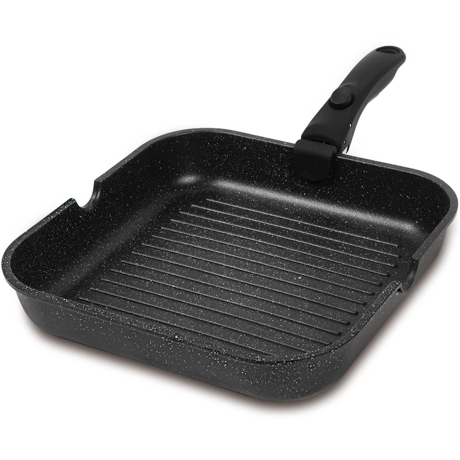 ESLITE LIFE Nonstick Grill Pan with Detachable Handle, Versatile Square Skillet for Indoor Cooking & Outdoor Grilling, PFOA Free, Black-11 Inch