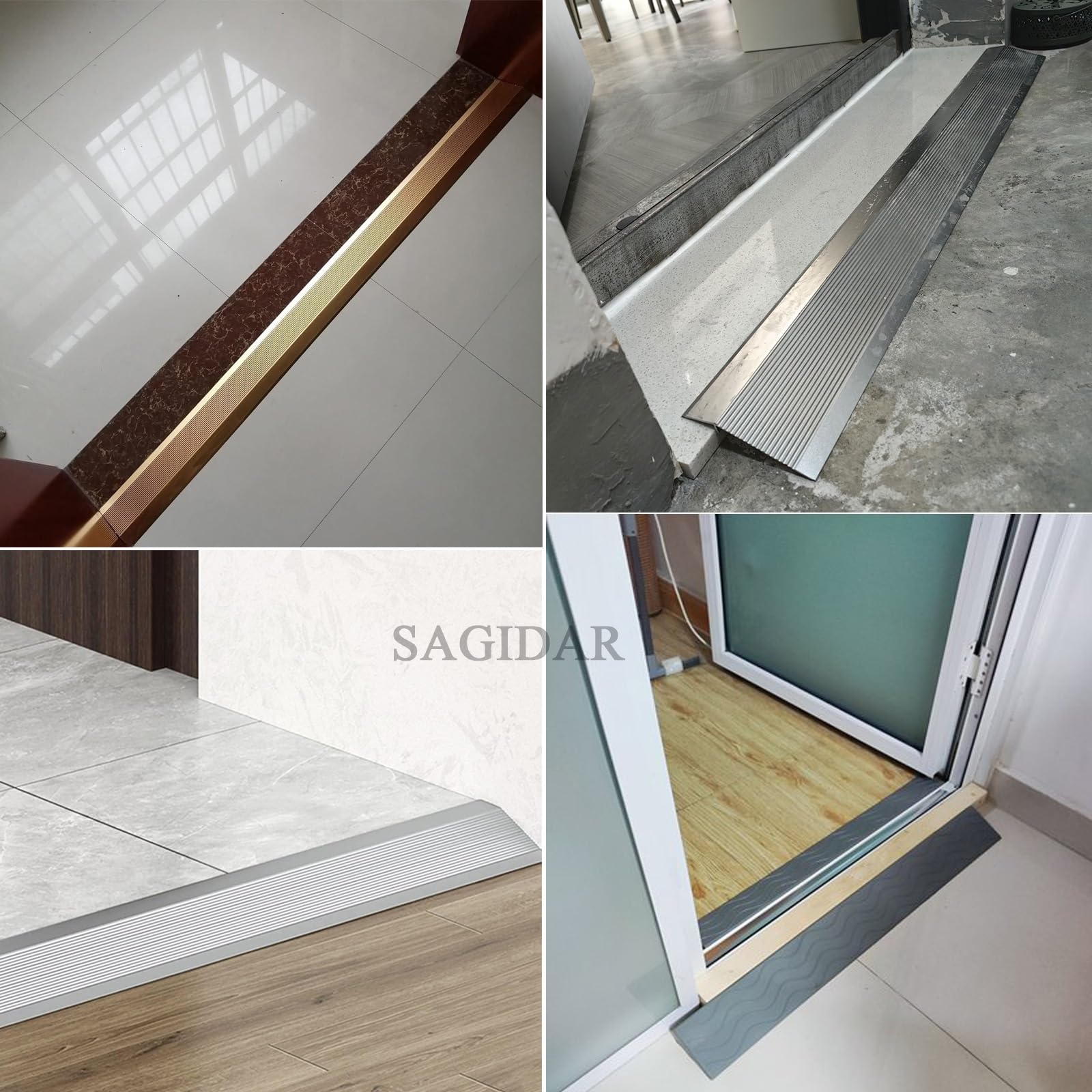 SAGIDAR Rail De Transition Plinthe De Compensation De Hauteur, Baguette Recouvrement en Aluminium, Rampe D'entrée pour Une Pente De Seuil De 1-3.5cm, Barre De Seuil pour Porte D'entrée/Balcon