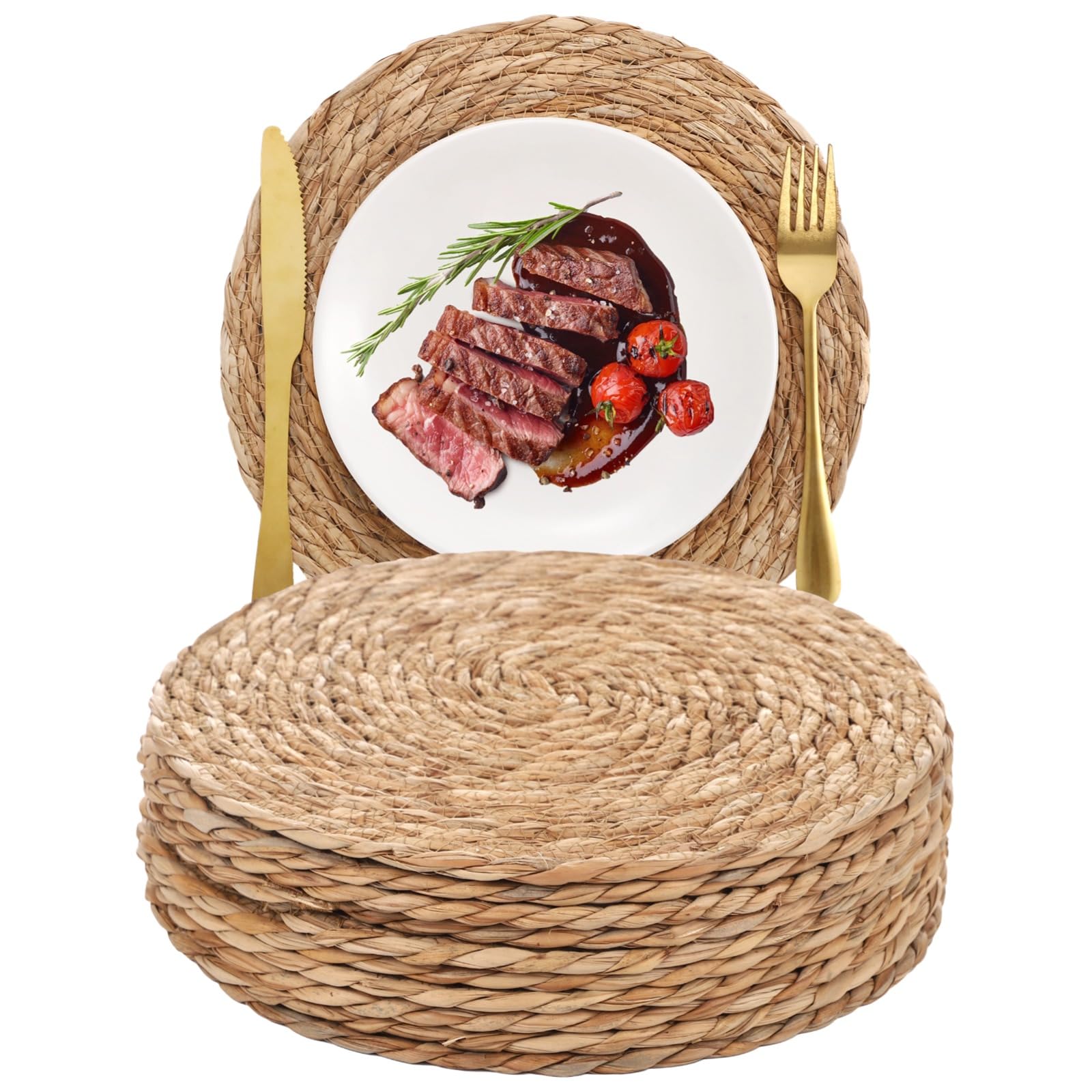 Lot de 10 Sets de Table Ronds, 12 Pouces de diamètre, Sets de Table tressés, Coloris Herbe Marine Naturel, Dessous de Table résistants à la Chaleur, déco Rustique pour Repas et Mariage