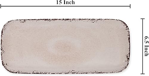 Miniatura 4 de UP ware Bandeja rectangular de melamina de 15 pulgadas, bandeja de alimentos sin BPA (crema agrietada)