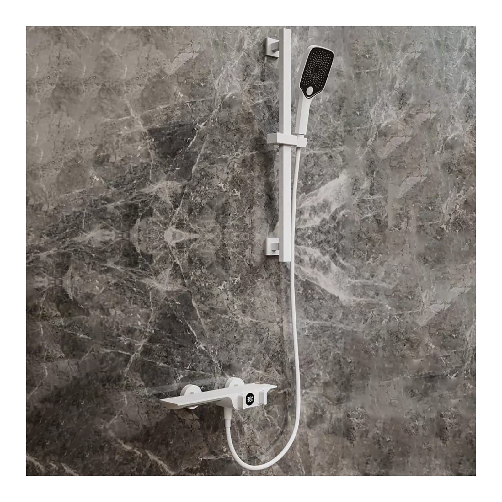 GLJTUO Waterfall Bathtub Faucet Wall Mount Brass Tub Faucet with Handheld Shower Tub Filler Faucet with Digital Display Tub Mixer Tap with Shower Bar, Hot and Cold Water, 2 Hand,Vit-A