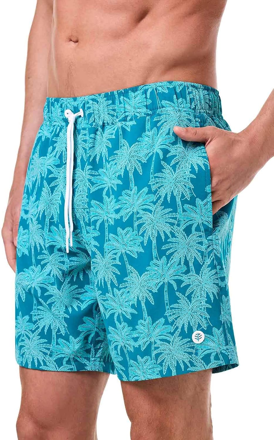 Men's Swim Shorts - UPF 50+ Sun Protection - Kahuna in Tahitian Teal Swaying Palms