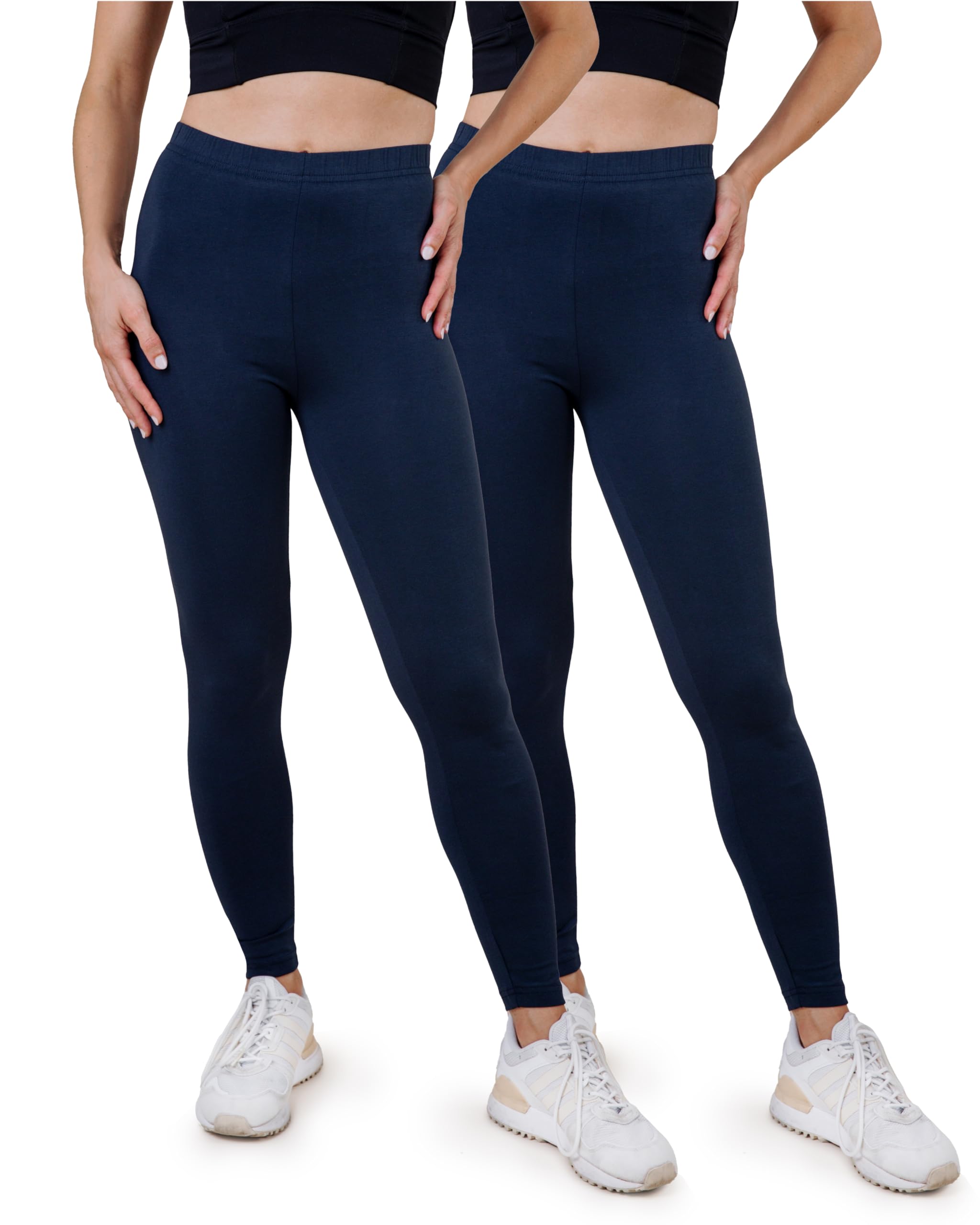 SES blickdichte Leggings Damen Baumwolle 2er Pack 56-58 Navy Blue - Baumwoll Leggings Damen lang mit Perfekter Passform & Komfort für vielfältige Looks