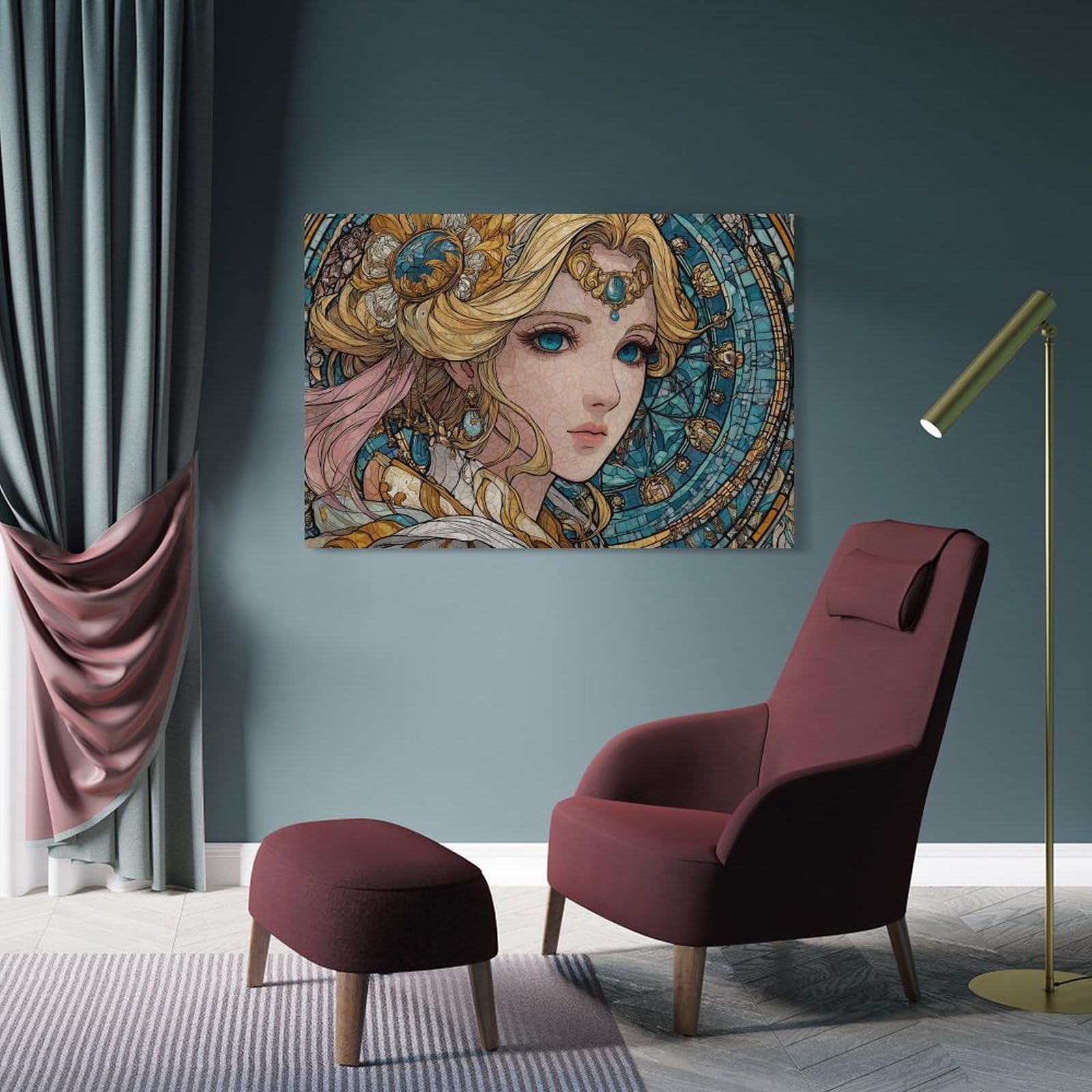 Junmoney Frame-Style-19 Decorative Wall Artwork Stained Glass Fantasy Woman, 20X30inch(50X75cm), For Contemporary Homes, Apartments Or Offices, An Easy Choice For New Home Styling