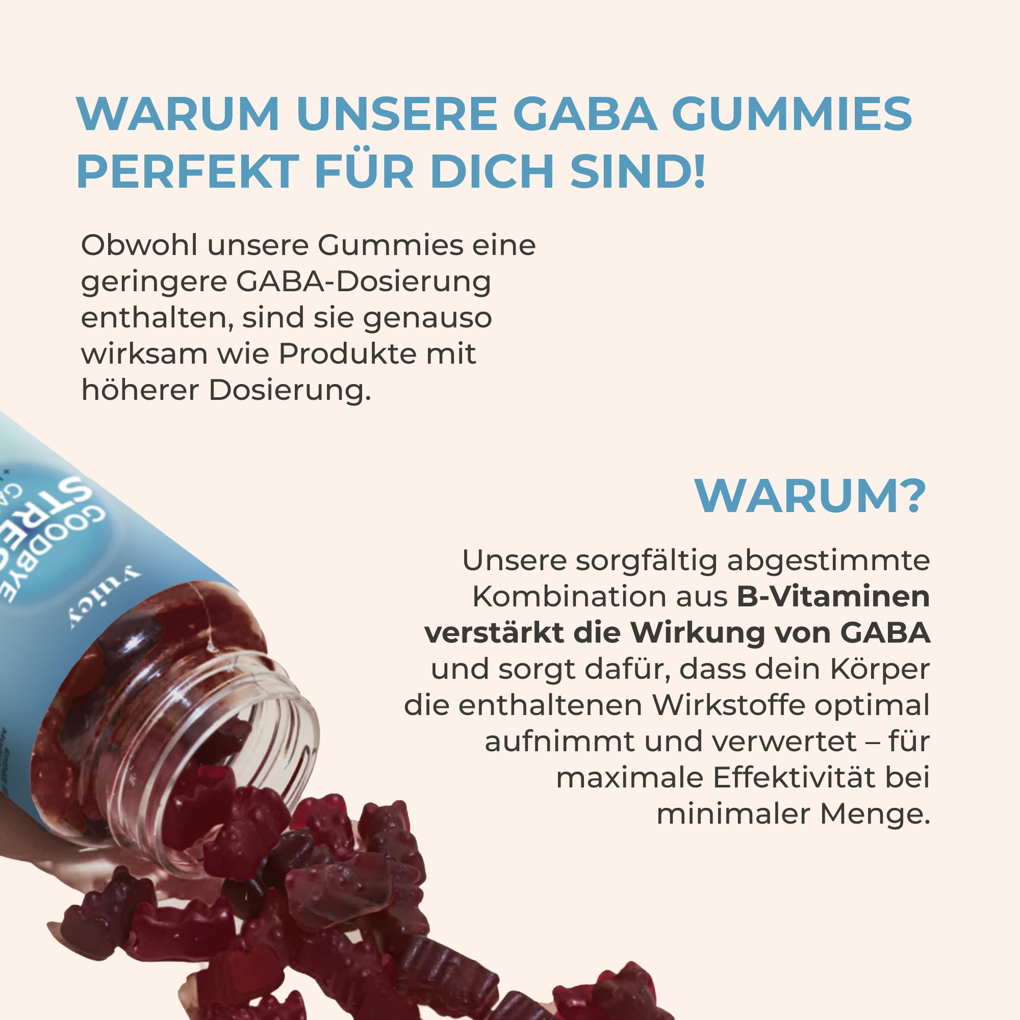 yuicy® Goodbye Stress Gaba mit L-Theanin und Zitronenmelisse - weniger Stress, mehr Fokus und Gelassenheit - Gummibärchen statt Kapseln - 100 mg Gaba - 180 Stück