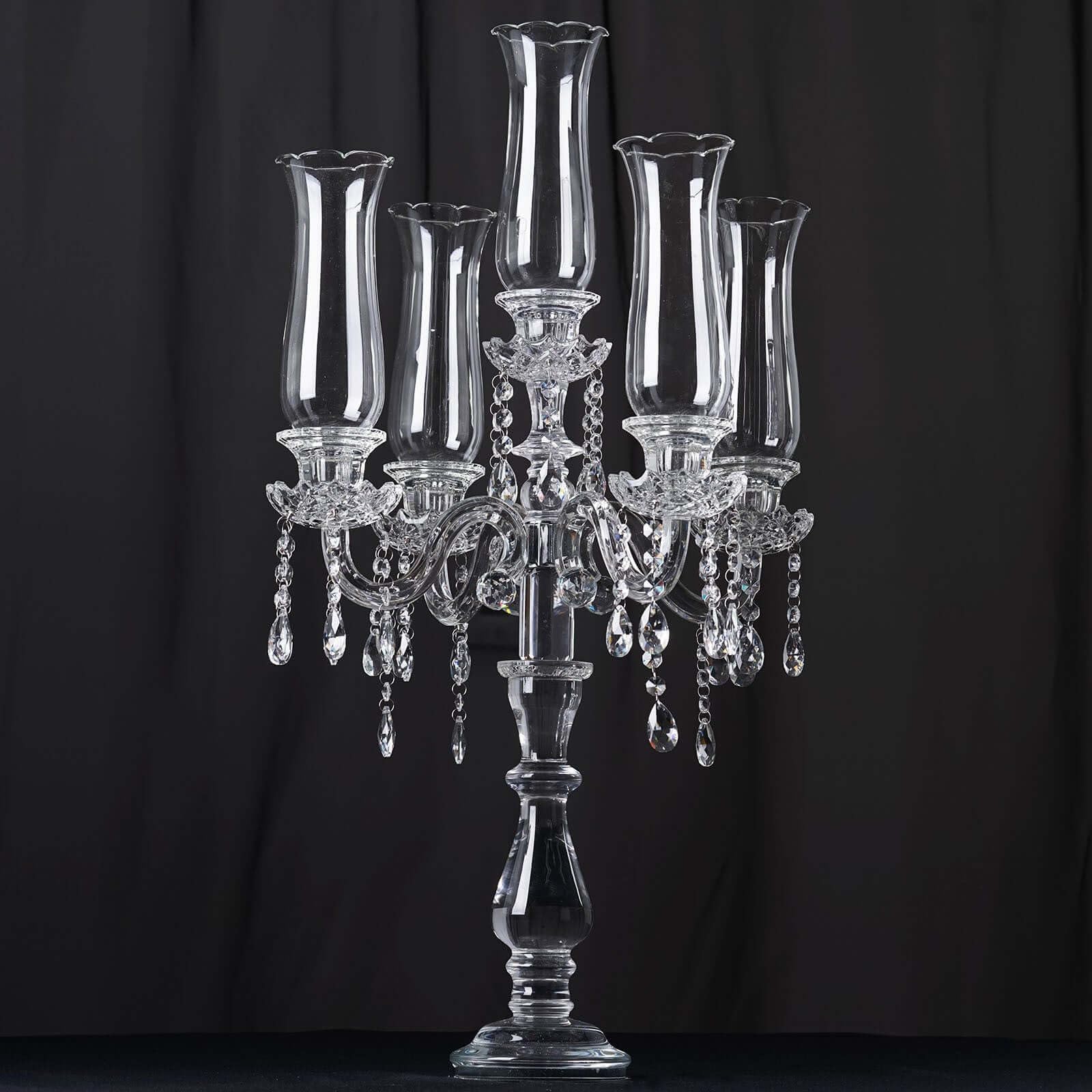 Efavormart 5 Arm Premium Crystal Glass Taper Candle Holder Candelabra with Chandelier Chains 32"