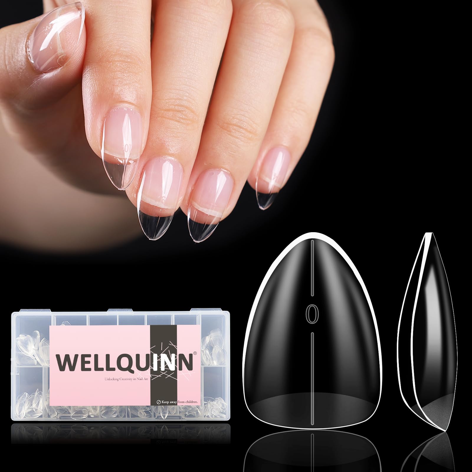 Wellquinn Short Almond Nail Tips, 510Pcs Thick Almond Full Cover Fake Nails, Clear Press-On Nails French Acrylic False Nail Tips for Salon Home DIY 15