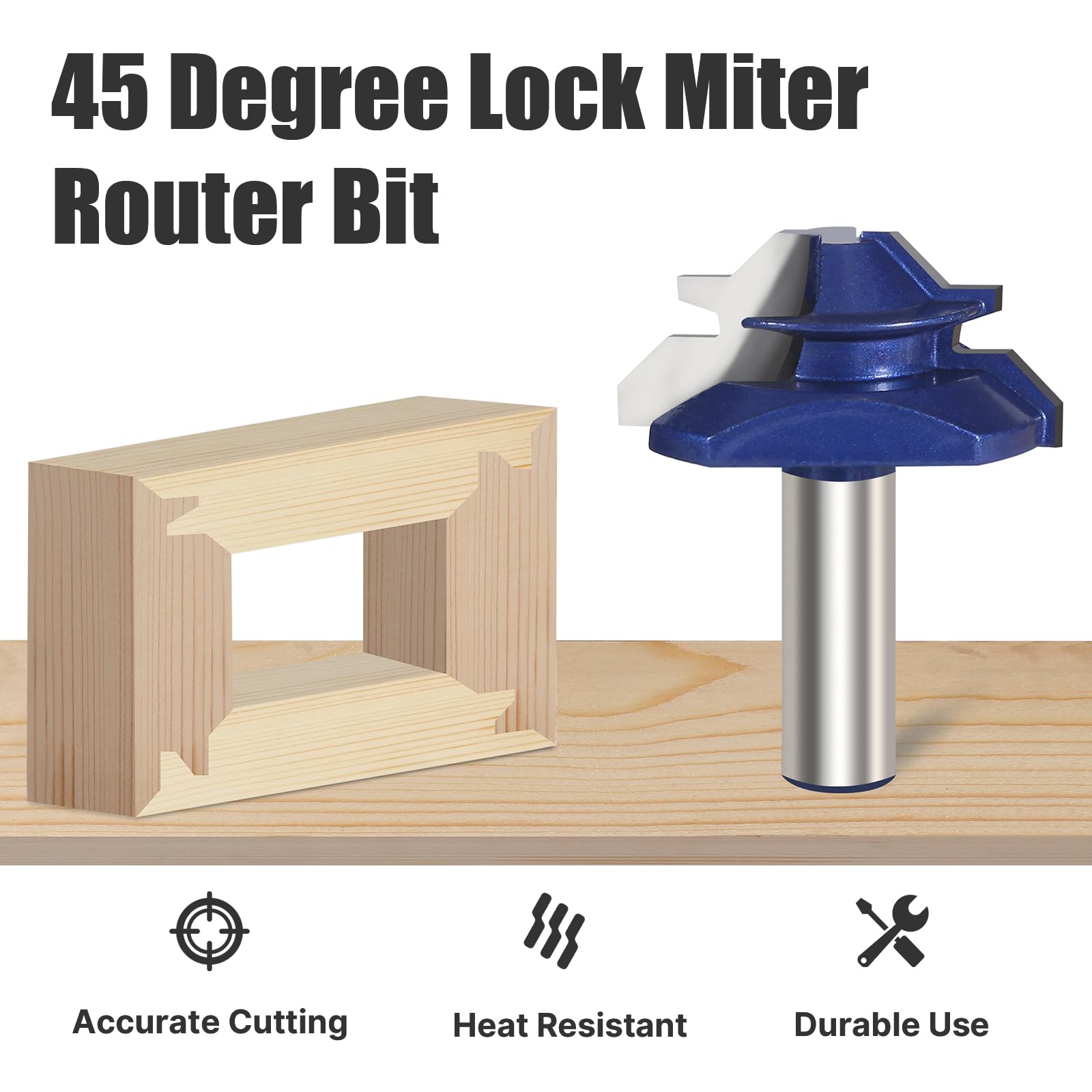 Router Tool Vearter 45 Degree Lock Miter Router Bit – 1/4” Shank, 3/4 ...