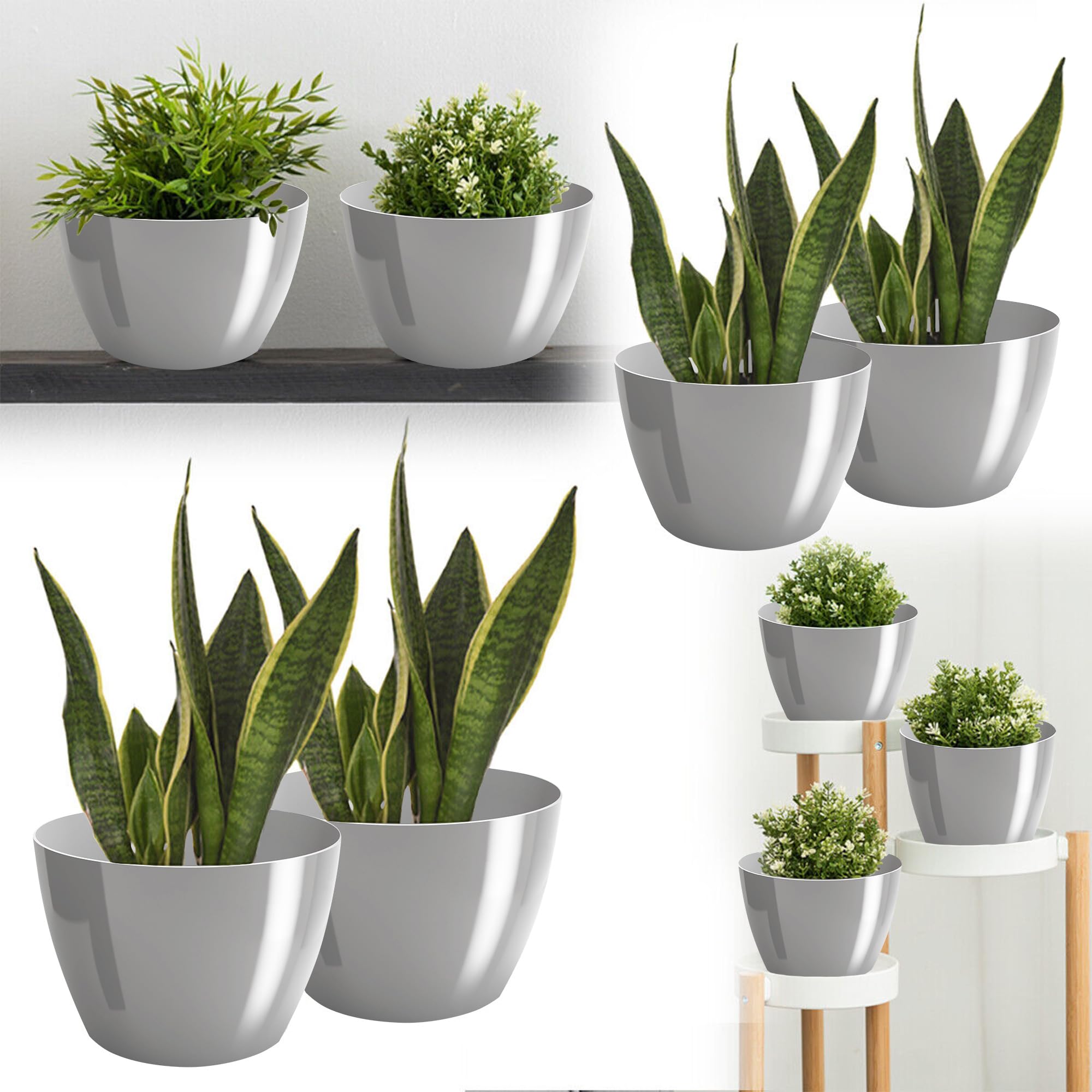 Macetas Brillantes Macetas Decorativas Hierbas Macetas Redondas de plástico duraderas y Ligeras para salón, Comedor, Cocina, terraza, balcón Juego de 2 Piezas (Antracita, diámetro 16 cm) — view 20