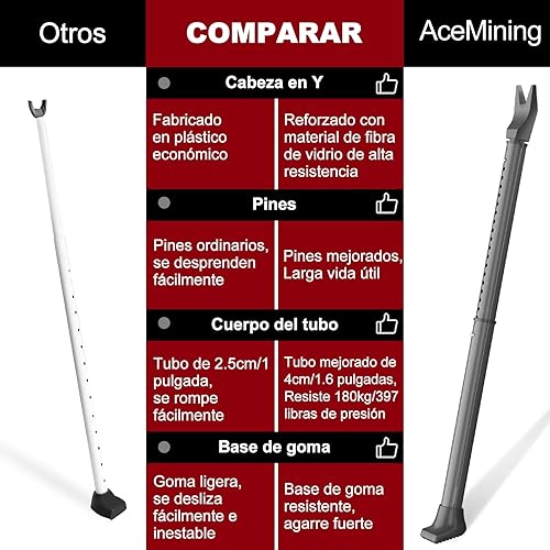 Miniatura 5 de AceMining Barra de seguridad para puerta mejorada y barra de patio deslizante, topes resistentes ajustables para el hogar, apartamento, viajes