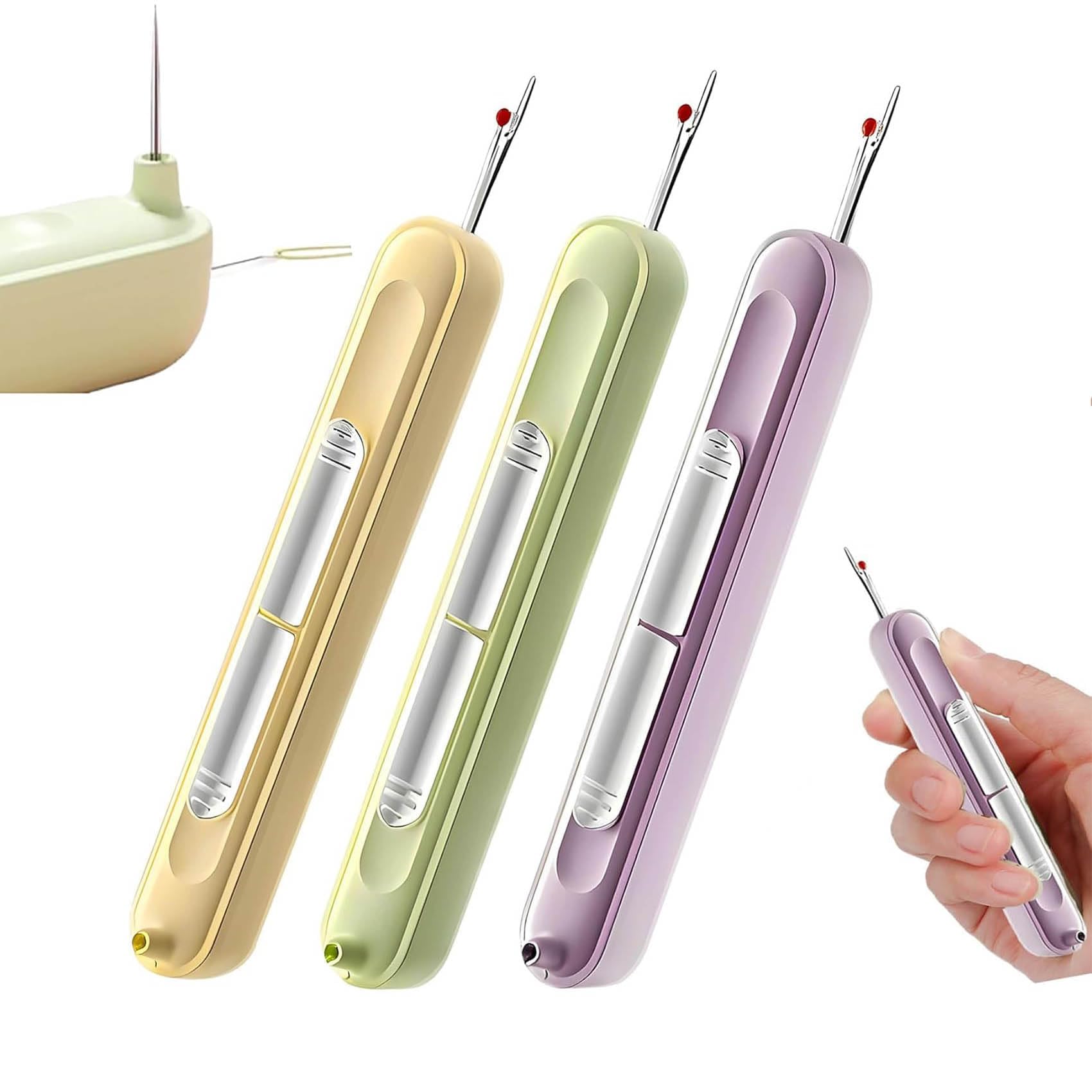 Herramienta 2 en 1 de enhebrador de agujas y desgarrador de costuras, removedor de hilo de aguja elástico para coser a mano, tejer, manualidades y suministros de acolchado, 2 piezas