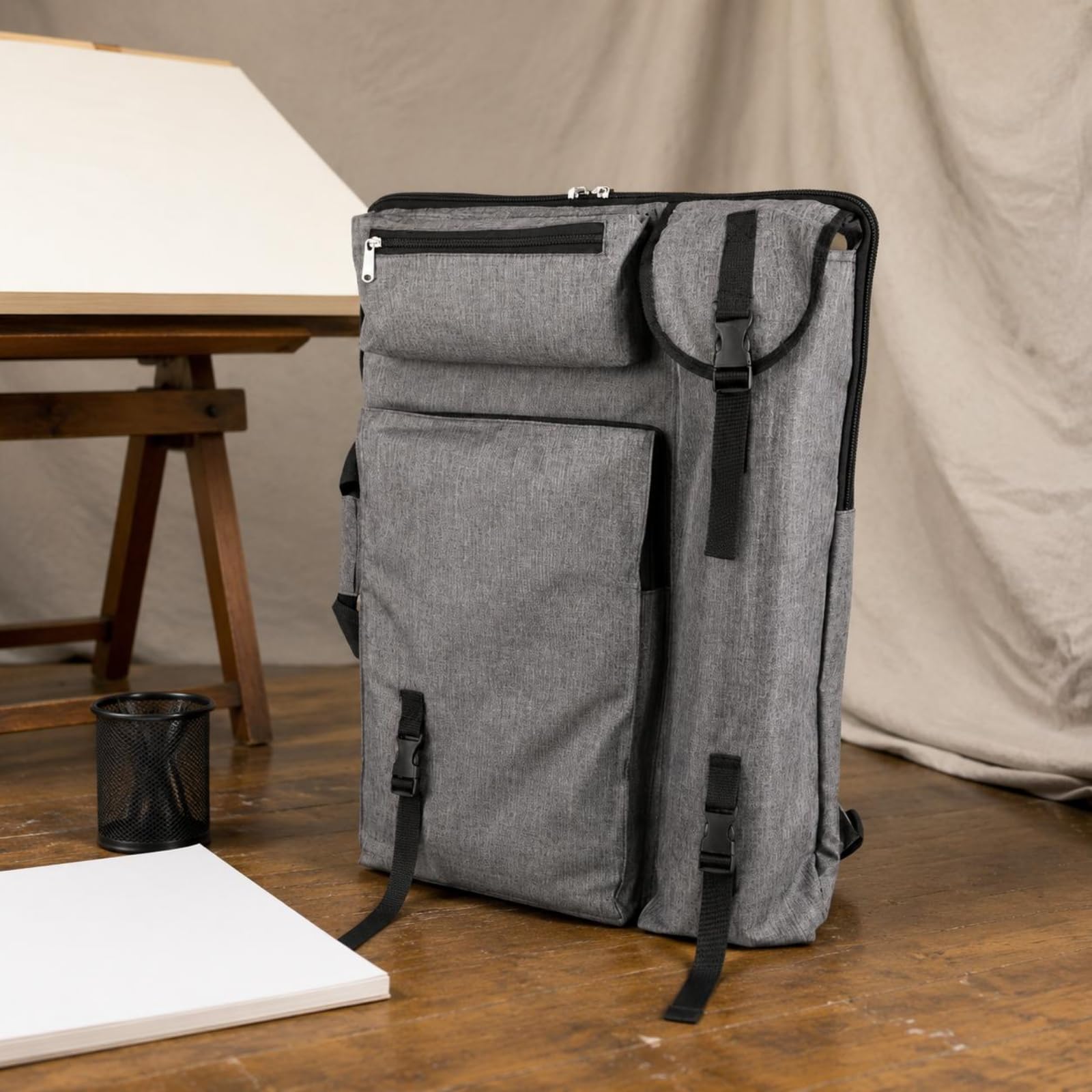 Gralara Canvas Zeichentasche Leinwandstoff Maltasche mit Fächern Stabil Maltasche für zum Zeichnen, Grau, A-Modell Grau