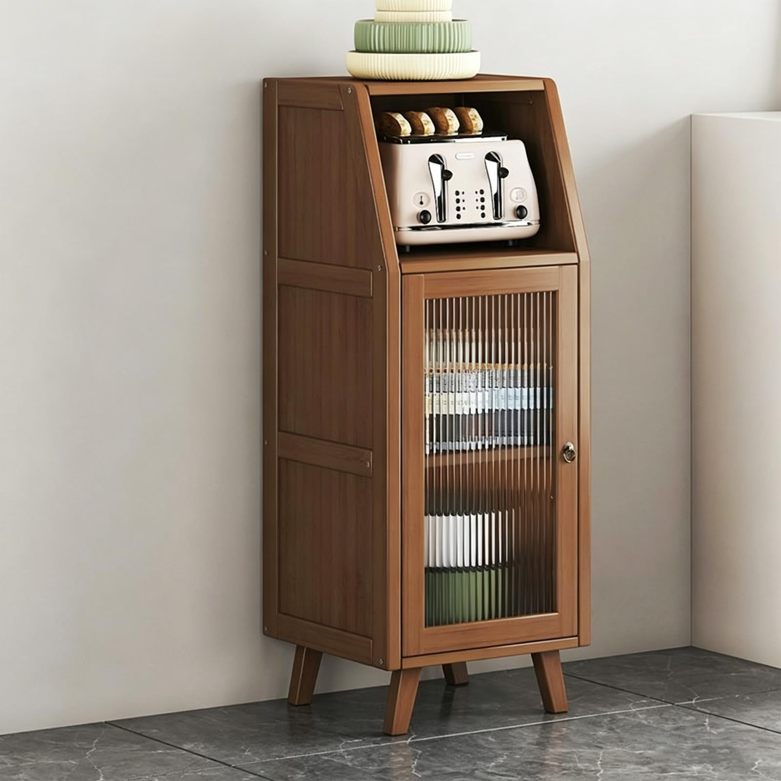 Stylowa kredens z przezroczystymi drzwiami, wielofunkcyjna szafka na naczynia i stojak na chleb, idealna do jadalni, kuchni i gabinetów - 35 x 35 x 95 cm