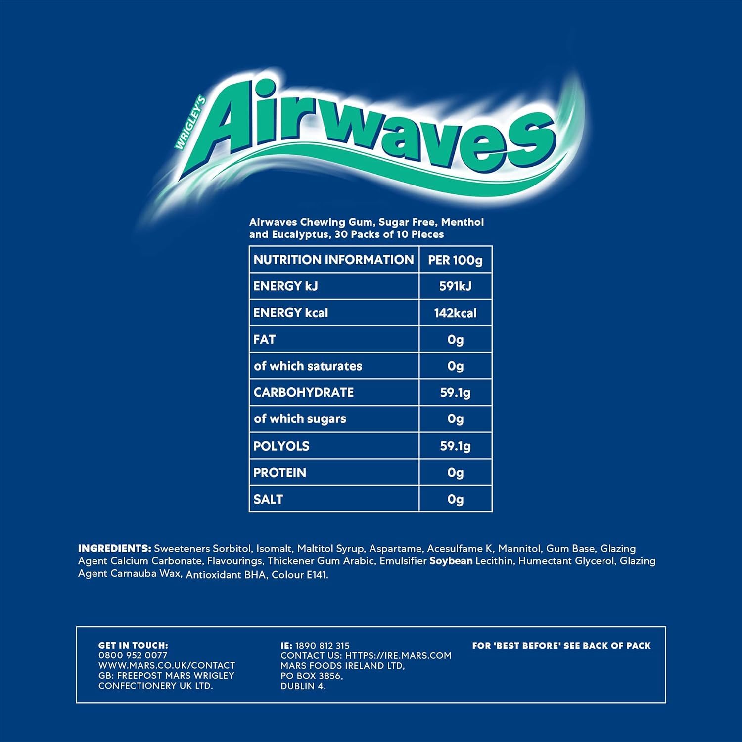 AIRWAVES - Chewing-gum Menthol Extrême sans sucres - Grand format contenant 60 paquets de 10 dragées - 420g