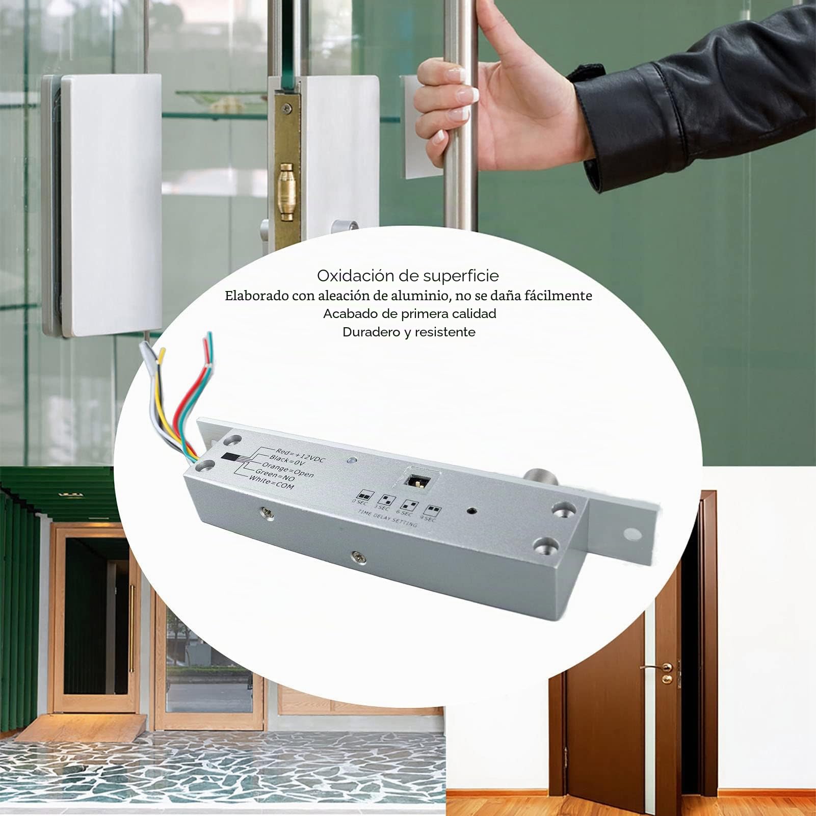 Cerradura de perno eléctrico DC 12V, 5 líneas Cerradura de puerta de perno de caída de cerrojo estrecho con pantalla LED de retardo de tiempo para control de acceso de puerta