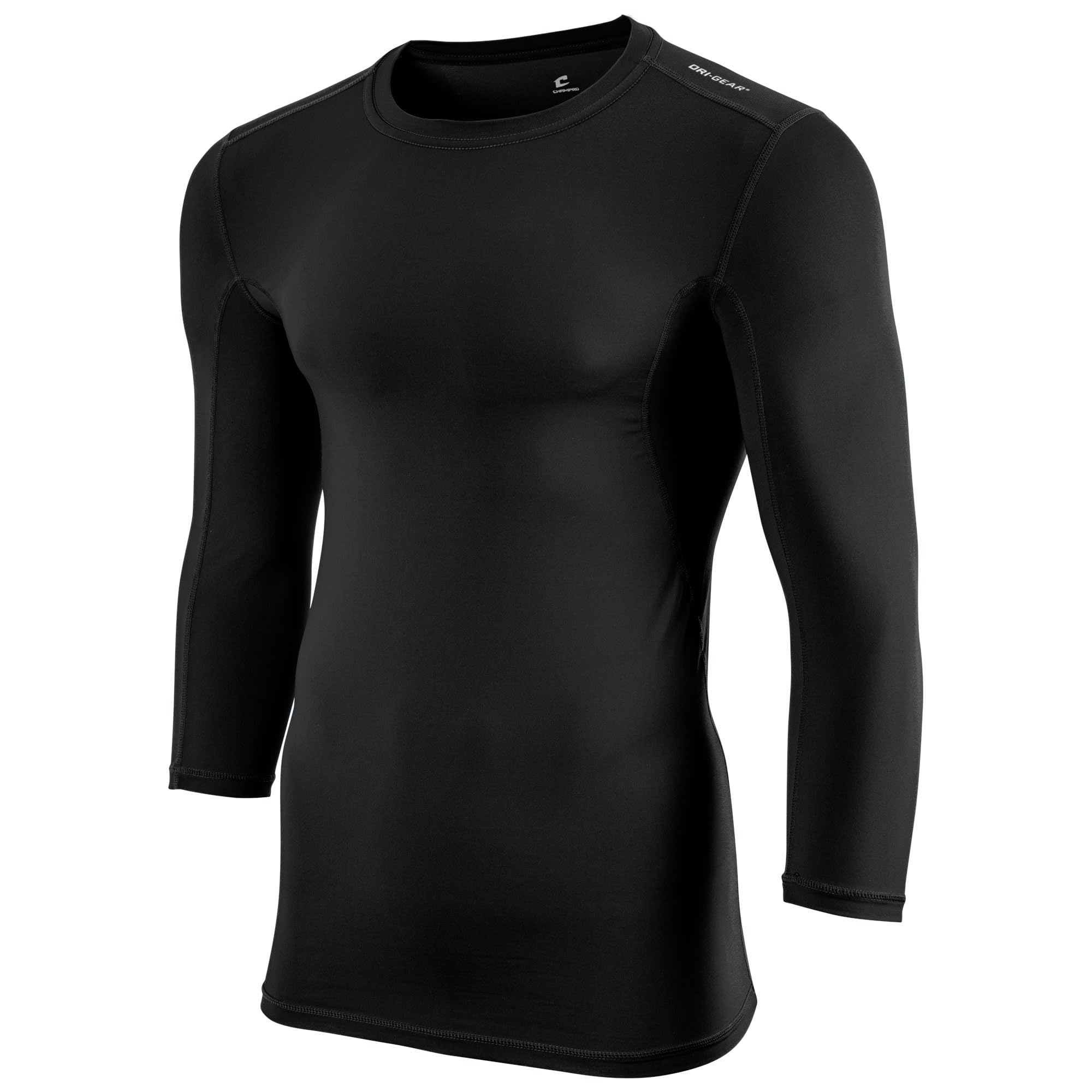 Champro Men's Standard Compression Three-Quarter Sleeve Shirt, Black, X-Large