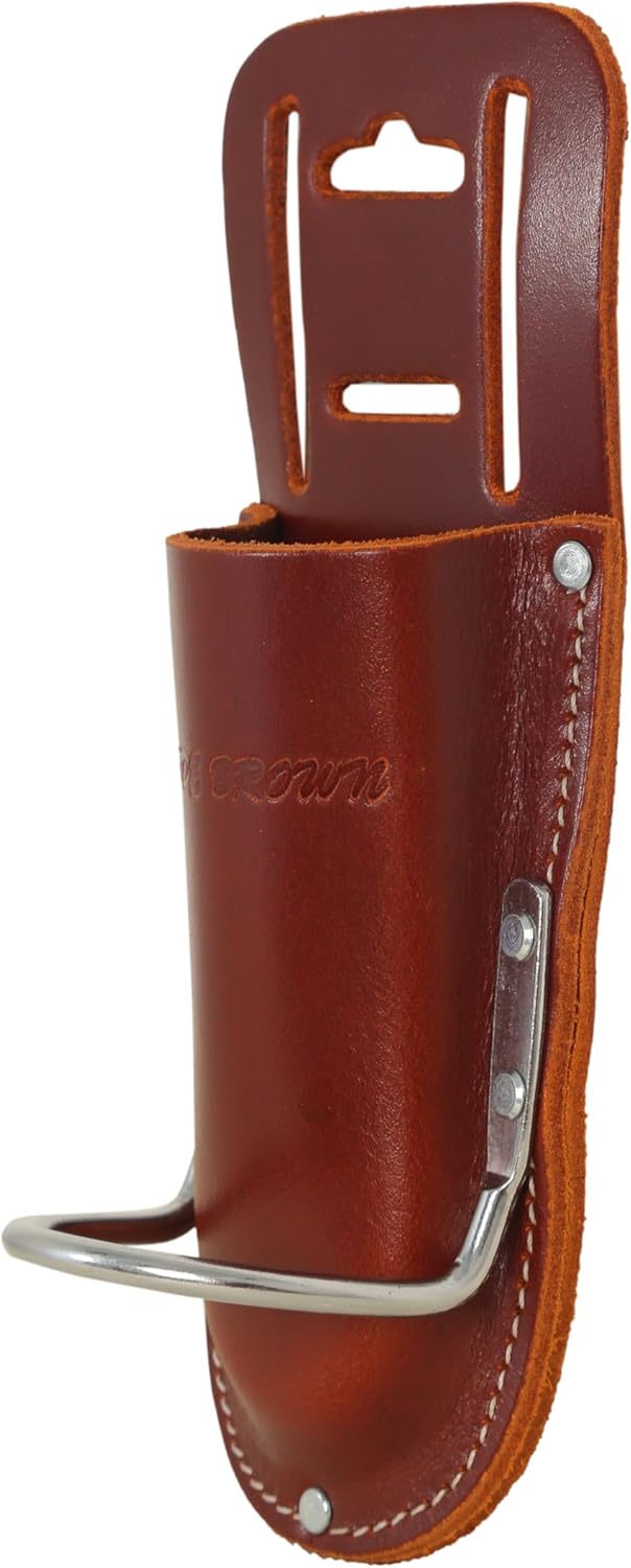 Big Brown Heavy Duty Leather Hammer Holder, Steel Construction, Professional Tool Belt Sheath with Metal Clip