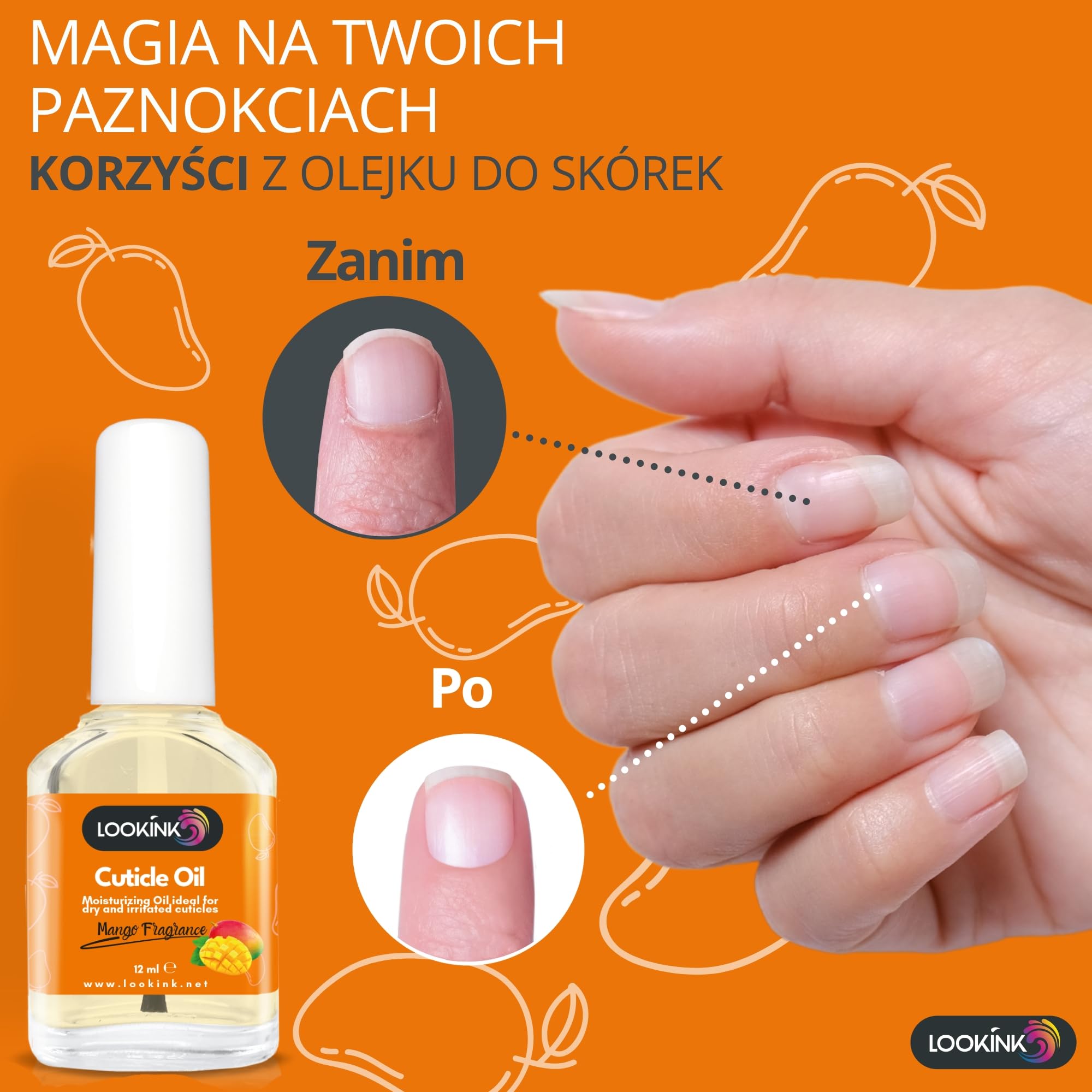 Profesjonalny olejek do skórek i paznokci 12 ml - Olejek do skórek o zapachu kokosa, nawilżający i odżywczy do skórek dłoni i stóp - Zmiękczacz do skórek i paznokci profesjonalny (MANGO)