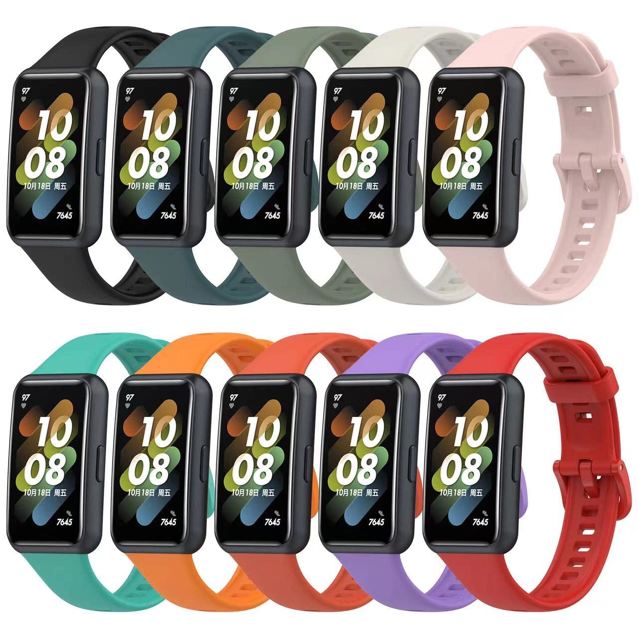 Arblel (10 Pack) Strap Replacement Compatible with Huawei Band 7 smart watch Silicone Colored Straps