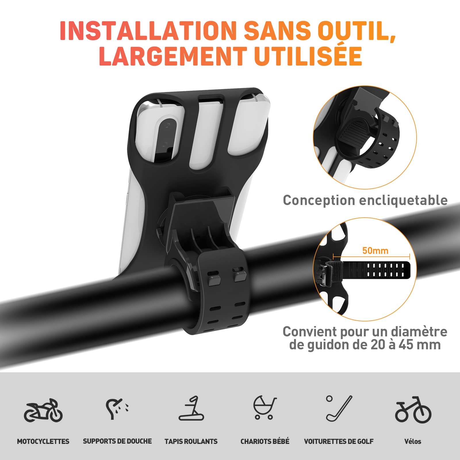 Support Téléphone Vélo, Support Téléphone Moto 360° Rotation, Universel Porte Telephone Velo pour Trotinette Electrique, VTT, Trottinette, Scooter, Moto Sportive, 4.5-7 Pouces Smartphones