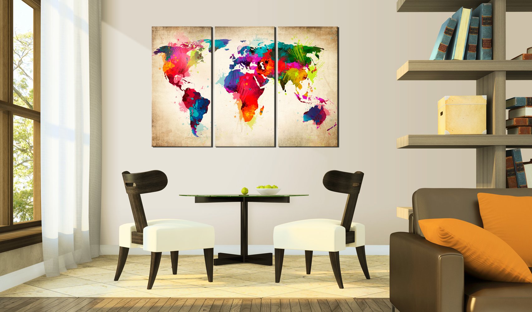 B&D XXL - Lavagna Di Sughero per Puntine - Mappa Mondo 120x80 cm 3 Pezzi - Bacheca Sughero da Parete & Quadri Componibili in un Uno - Grande Decorativo per Parete per le Note - Terra k-A-0006-p-f