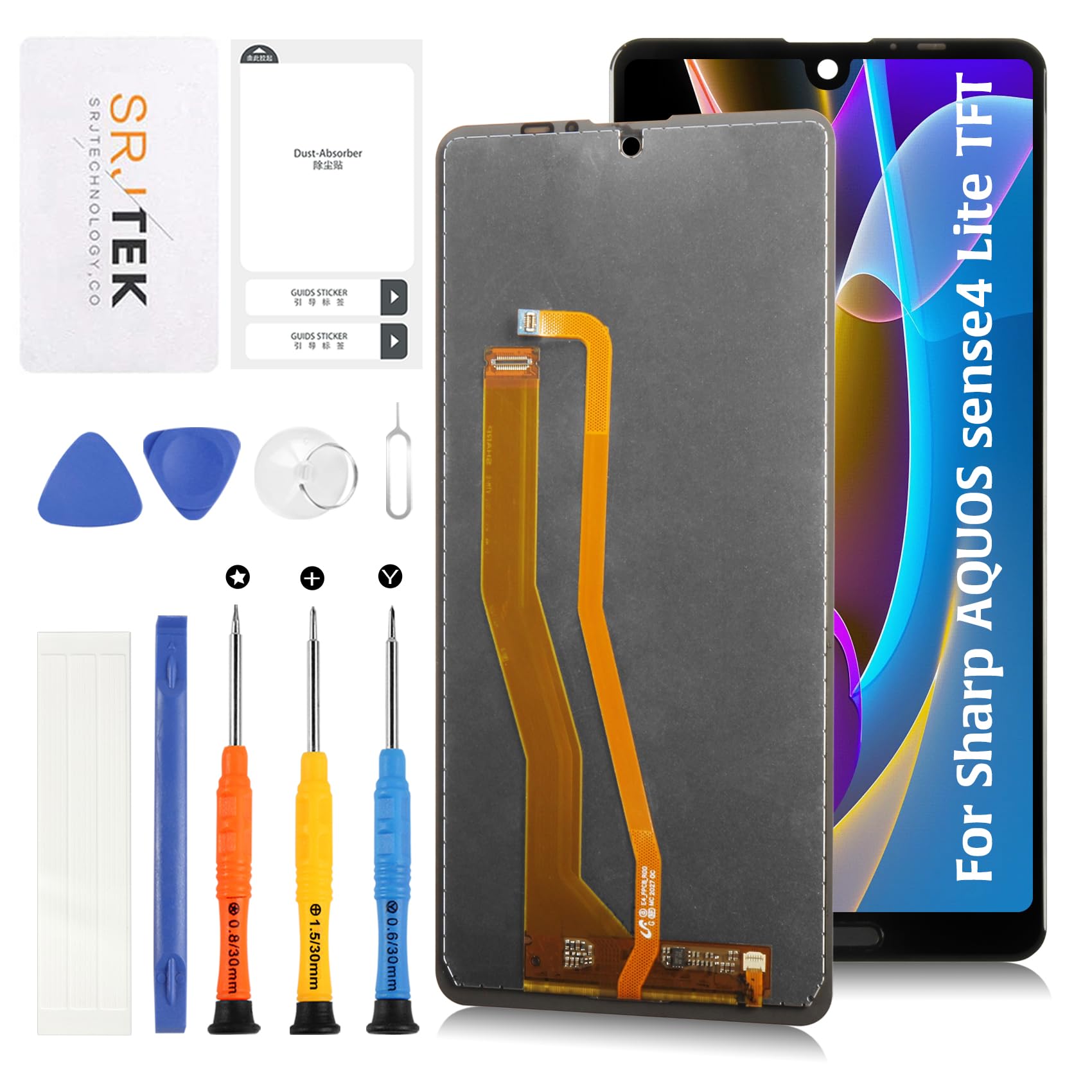 SRJTEK For Sharp AQUOS Sense4 Lite 液晶パネル【指紋認証ケーブルは付属しています】 シャープ アクオス Sense 4 lite 楽天モバイル画面交換修理用 タッチパネルセット 5.5インチ LCDディスプレイタッチスクリーン デジタイザー +修理ツールキット