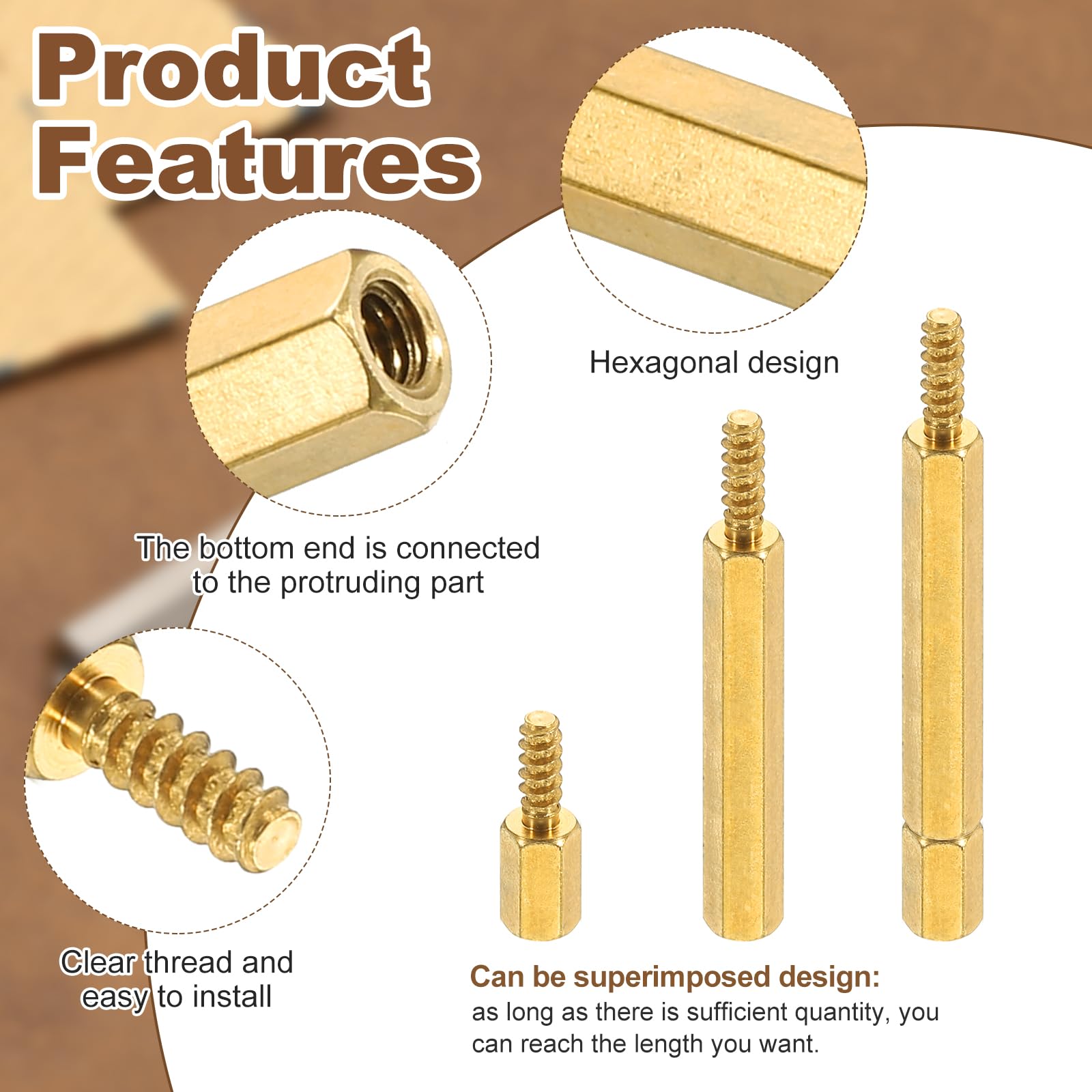 PATIKIL 12pcs M3 Male to Female Self-Tapping Hex Standoffs Spacers Pillars, M3 8+8mm Brass Motherboard Standoffs Copper - Image 3