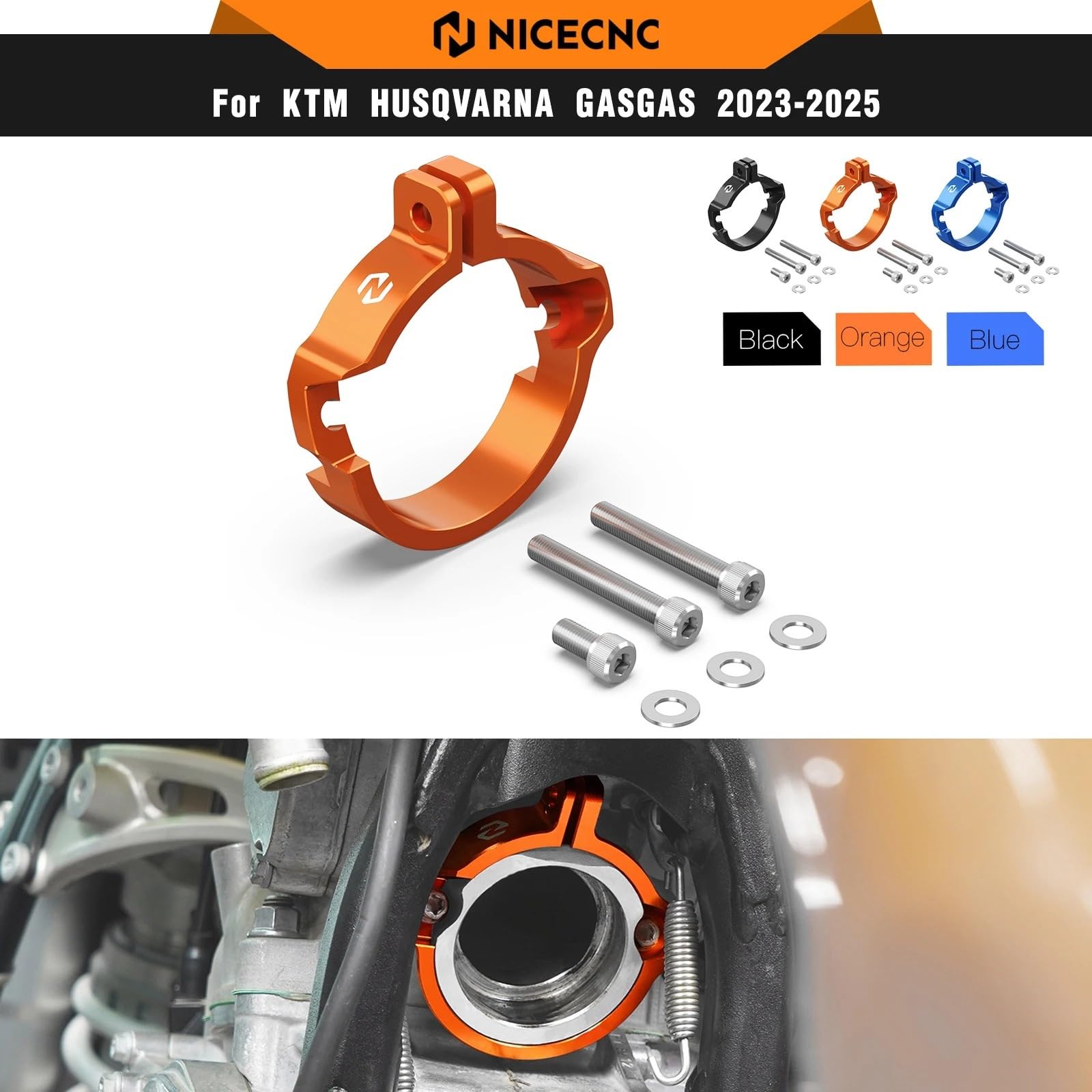 Osłona tłumika Pasuje do Husqvarna Pasuje do GasGas Pasuje do EXC 300 250 XCW 2024 2025 Tłumik wydechowy Zacisk rurowy Osłona z kołnierzami(Orange)