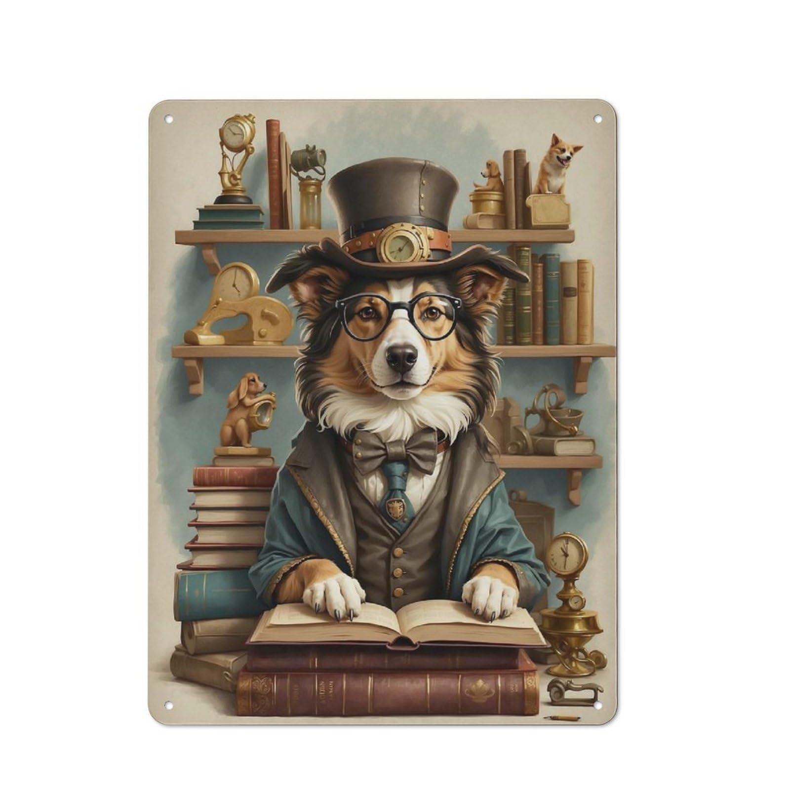 Junmoney Smart Collie Dog Class Retro-Style Metal Wall Sign 40X30cm For Pub Or Café, A New Home Present For Hospitality Wall Decor Collectors