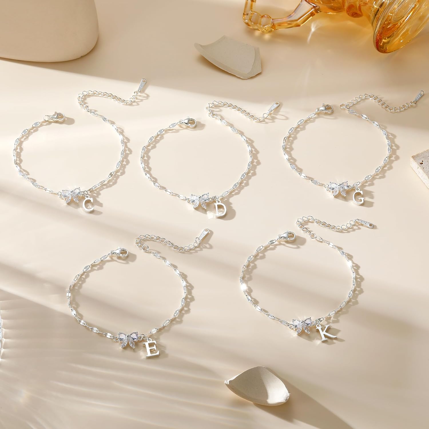 Ritach Valentine Day Gifts 925 Sterling Silver Initial Bracelet for Women Dainty Minimalist Bow Butterfly Bracelet Cute Adjustable Waterproof Jewelry for Women - Image 6