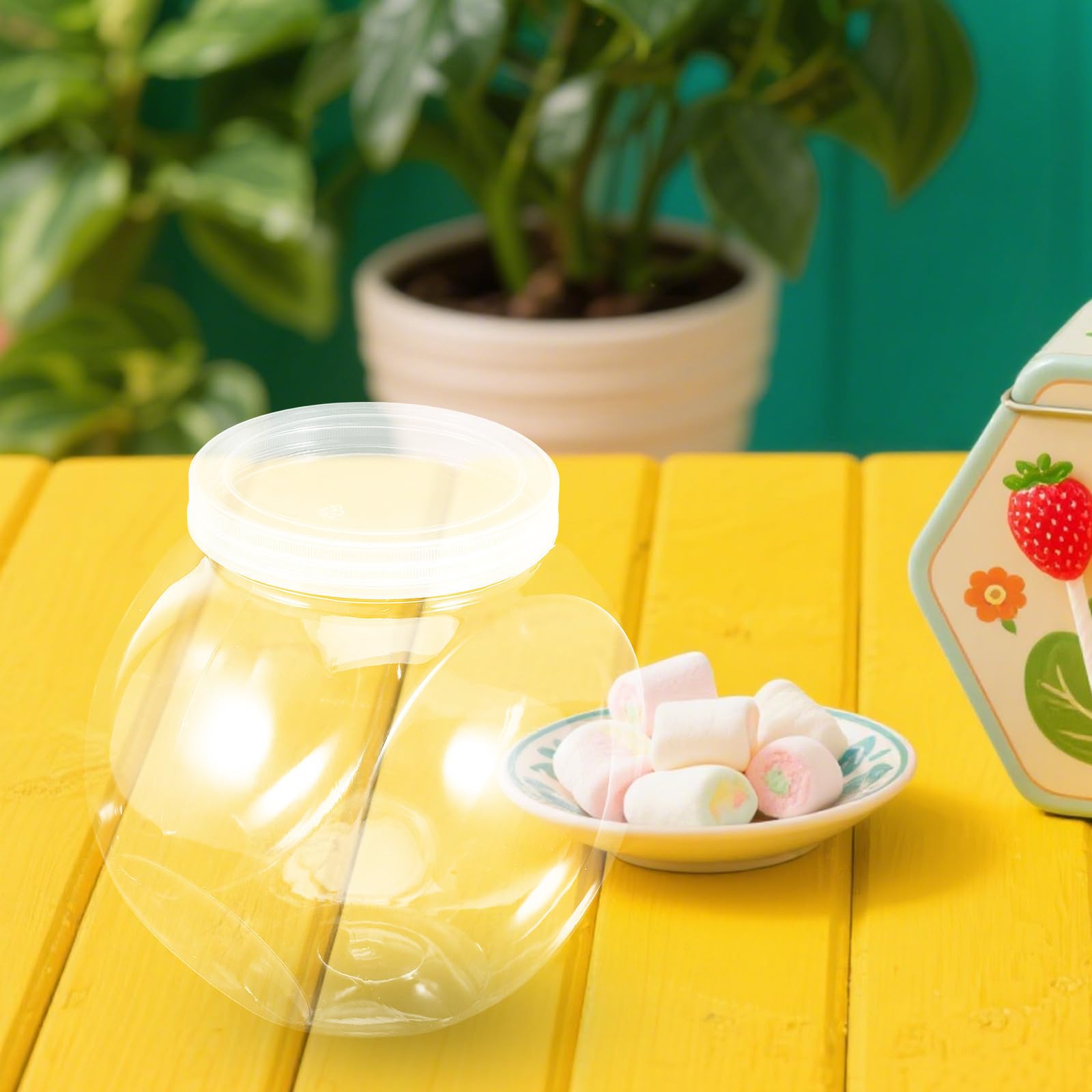 Tarros Redondos de Plástico Transparentes 4 Piezas 2100 Ml | Tapa Incluida, Uso en Cocina y Viaje, Interior Liso y Limpieza Sencilla