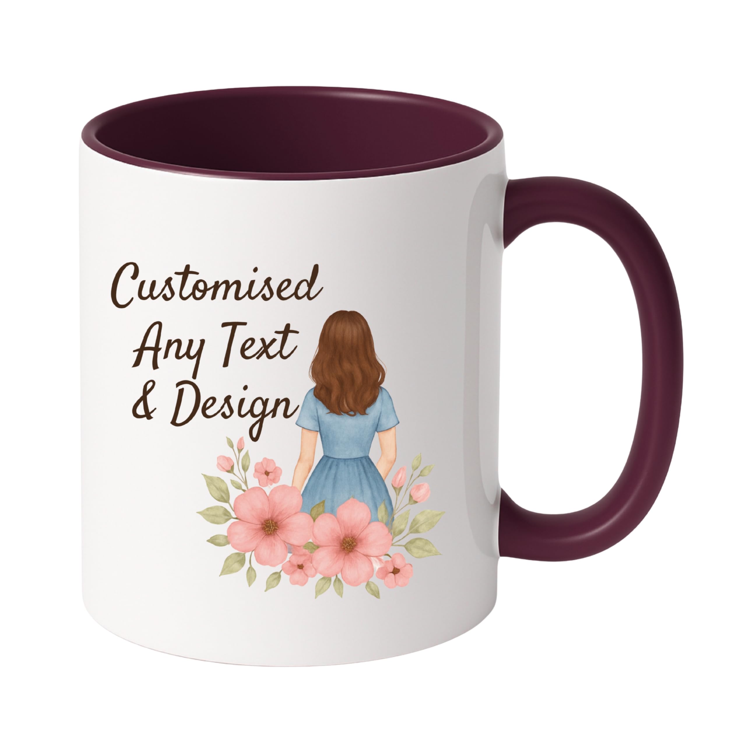 Gift Hub Personalised Mug | Coffee Cup with Coloured Handle and Inner | Any Photo or Text | Custom Coloured Cups for Valentine, Birthdays, & Occasions | Ceramic Mugs Available in Ten Colours | Maroon