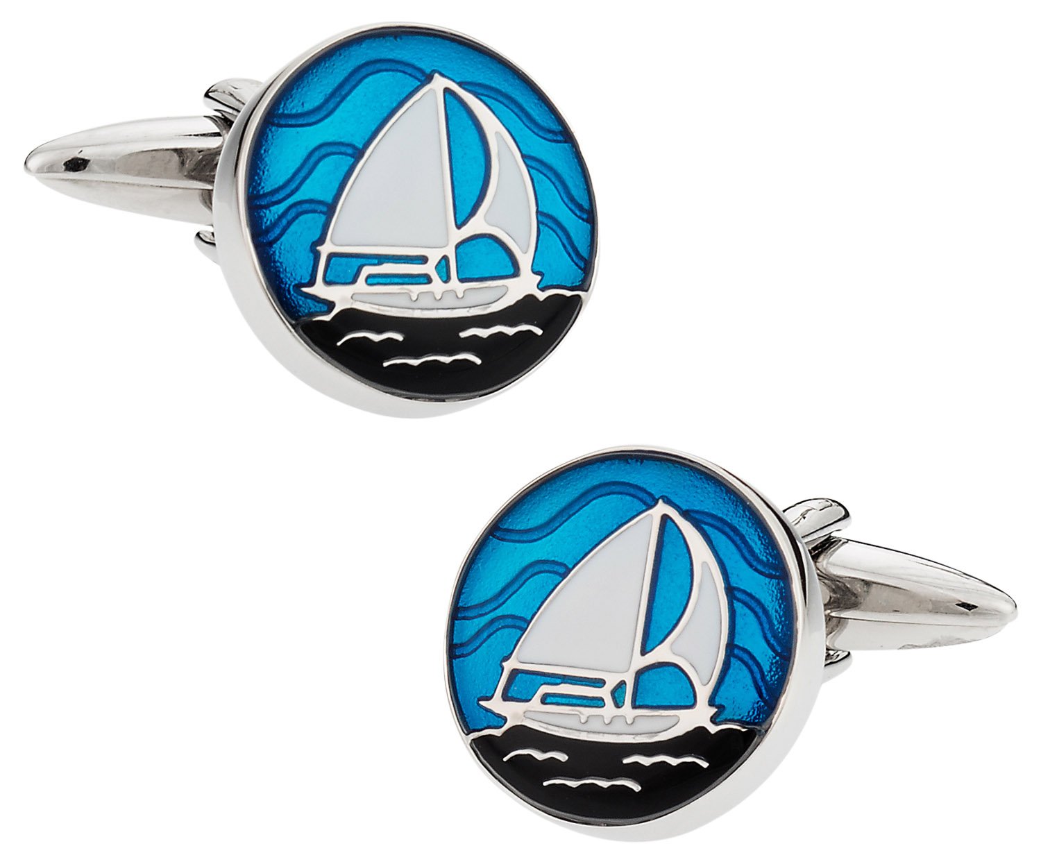 Cuff-DaddyNautical Blue Enamel Sailboat Cufflinks with Presentation Box