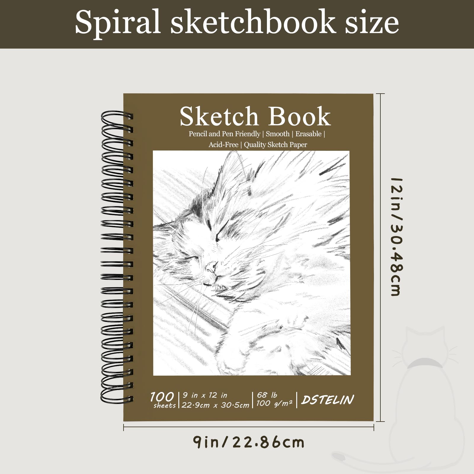 DSTELIN Lot de 2 carnets de croquis à spirales, 22,9 x 30,5 cm avec couverture rigide pour les étudiants en dessin, illustration et art