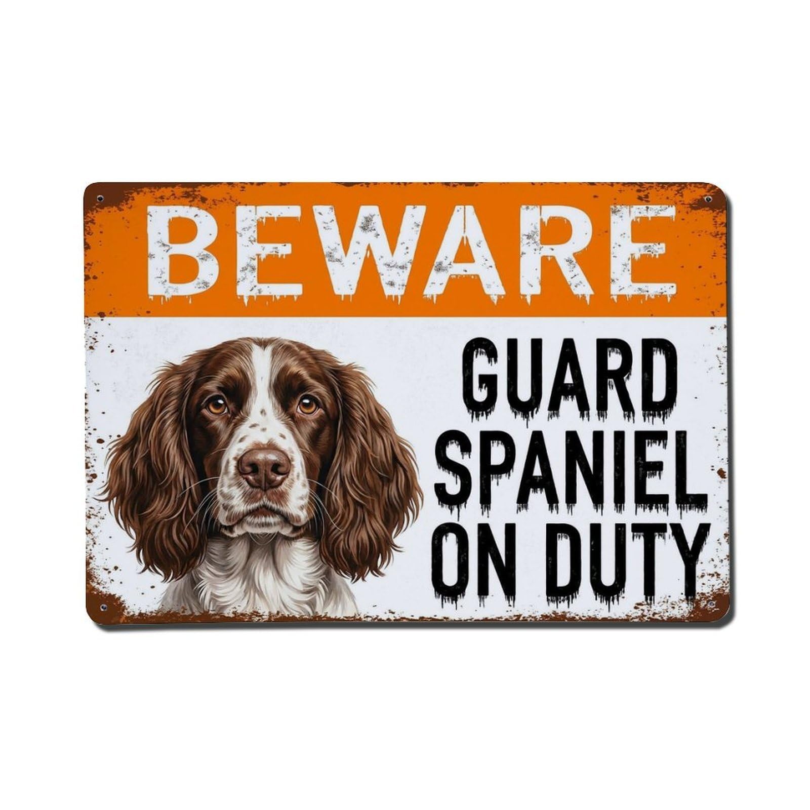Vintage Funny Spaniel Guard Beware of Dog Doorway Metal Tin Sign