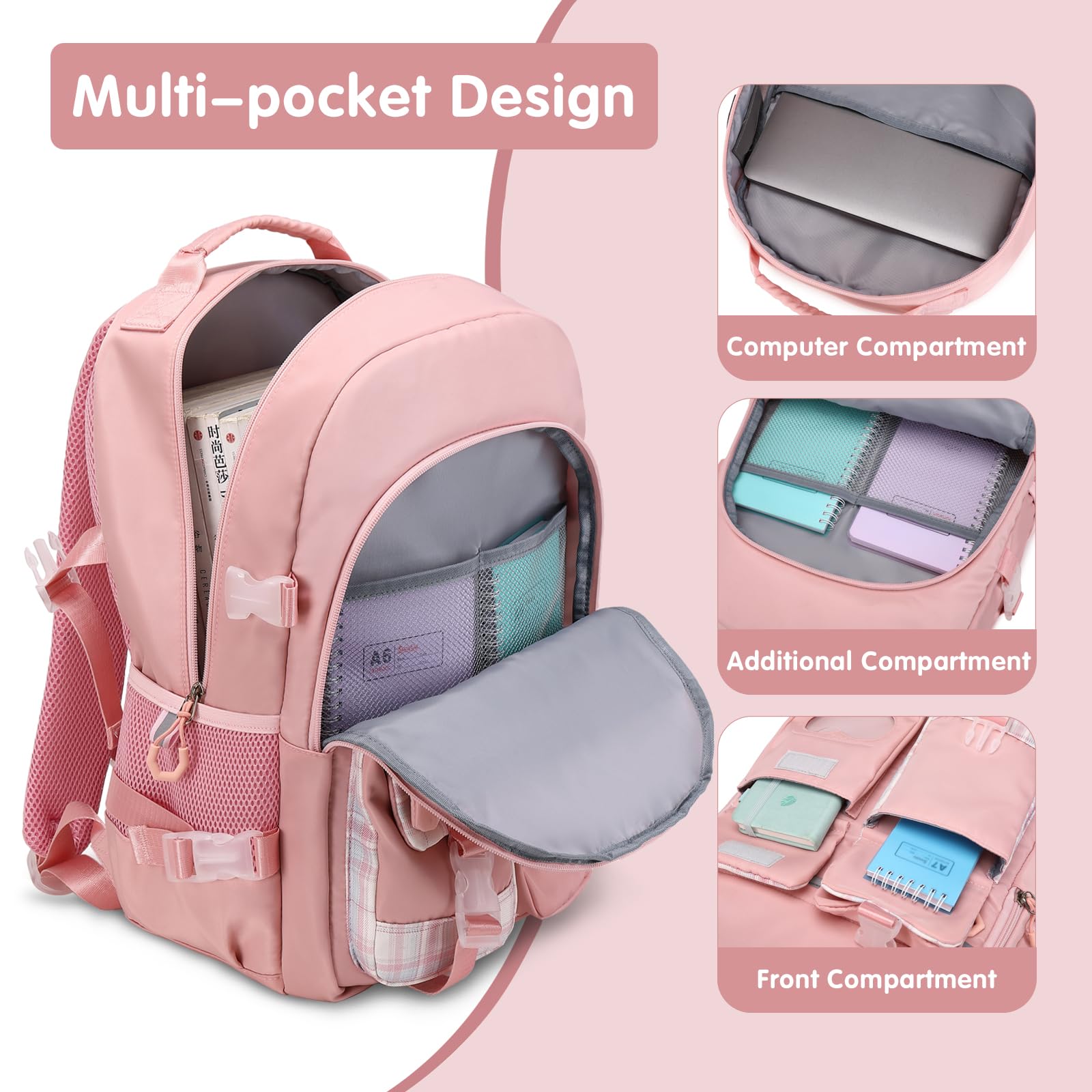 ACESAK Zaino per ragazze - zaini per laptop da 15,7 pollici Borse da scuola per ragazze donne Daypacks - Zaino carino per la scuola elementare e media con borsa per il pranzo