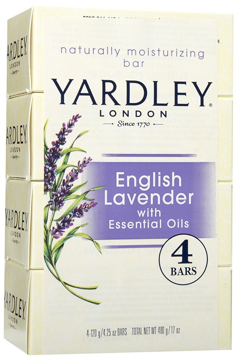 London English Lavender with Essential Oils Soap Bar, 4.25 oz Bar (Pack of 4)