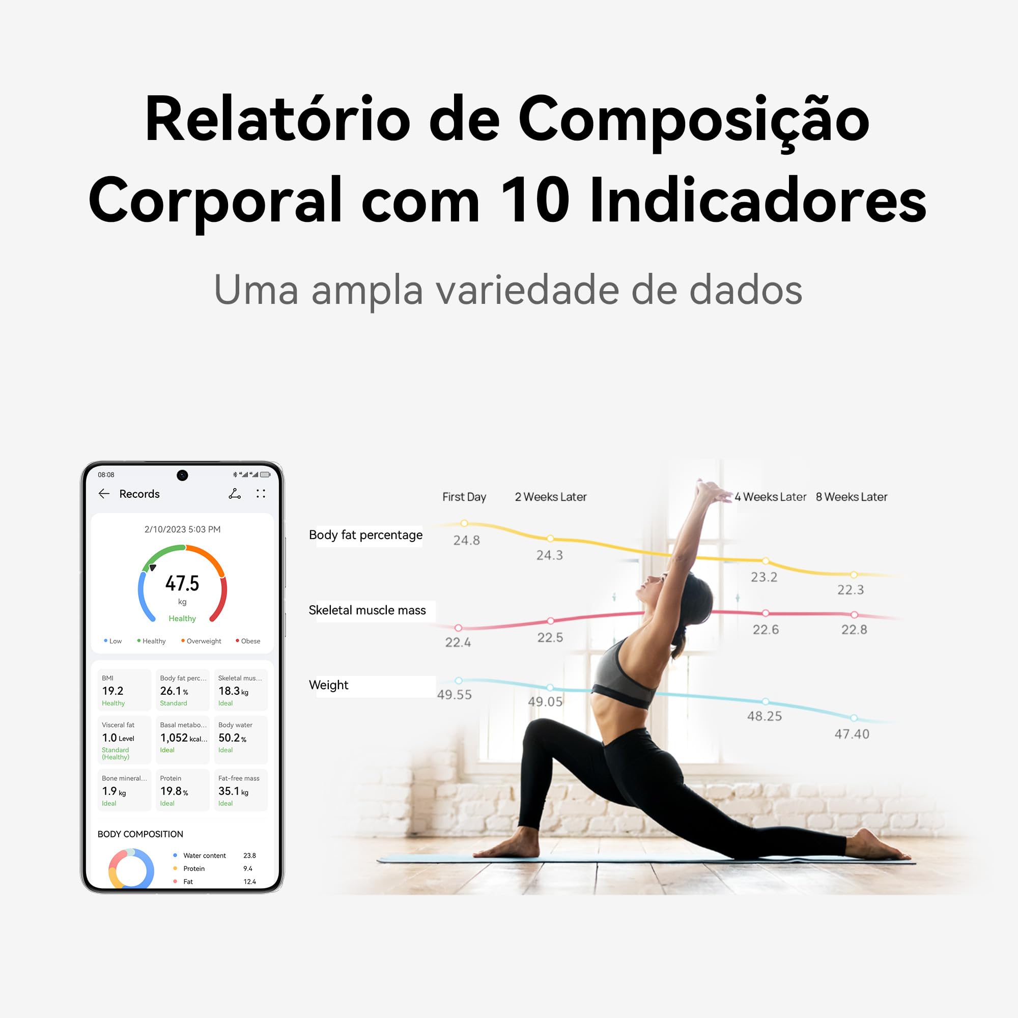 Huawei Escala 3 Cuerpo Inteligente Análisis de Composición Corporal IMC, Bluetooth, Multiusuario, Android e iOS, Blanco