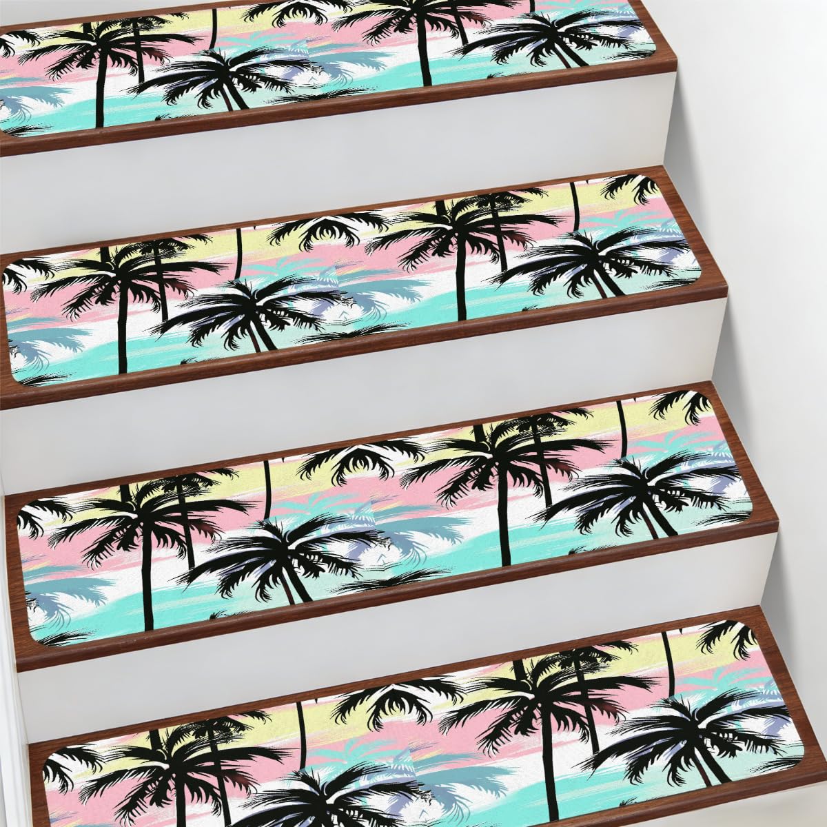 Alfombra para escaleras Mexpekil de 7.8x30" tropical con diseño de palmeras antideslizante