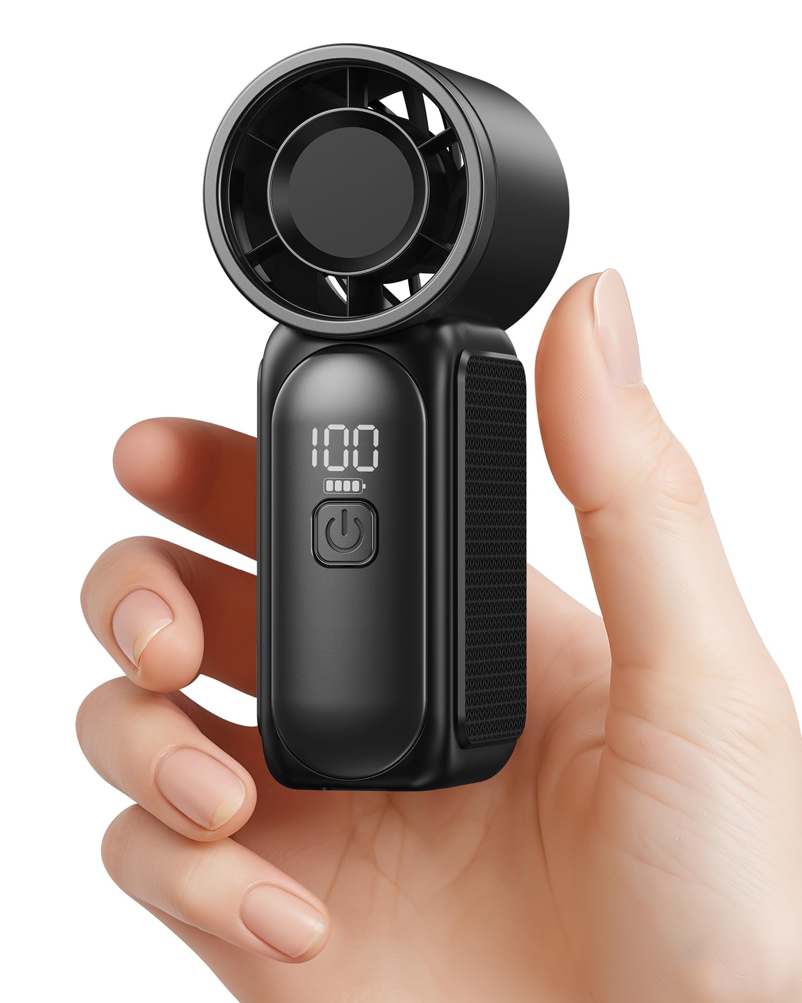 Portable Handheld Mini Fan, 6 Speeds 16900 RPM High Velocity Personal Summer Essential with LED Display, USB Rechargeable, with Lanyard for Makeup