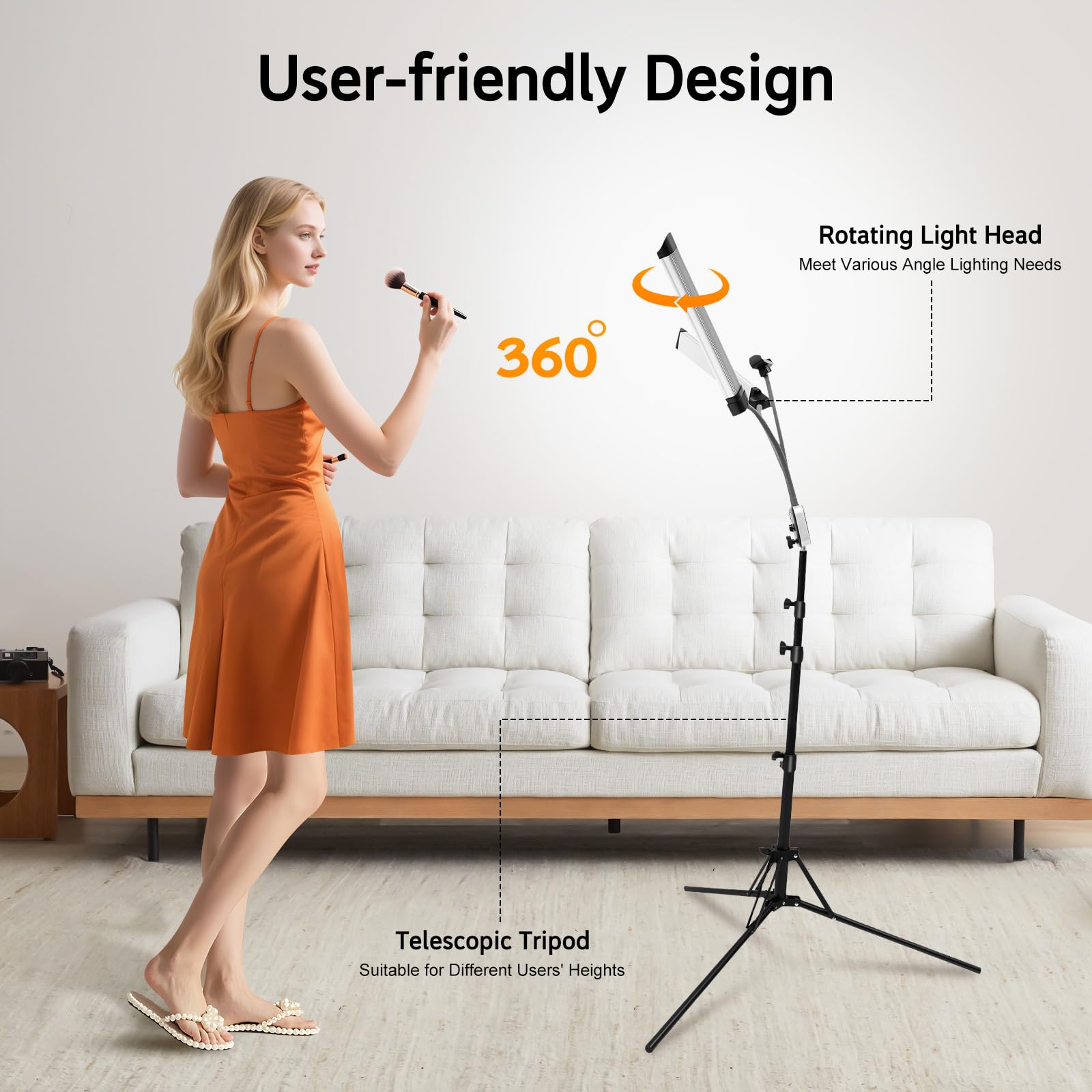 MINRS Lampada a doppio braccio a LED con treppiede e 1 supporto per cellulare, lampada per tatuaggi, luminosità regolabile, testa di luce girevole a 360°, per estensione delle ciglia, tatuaggio,