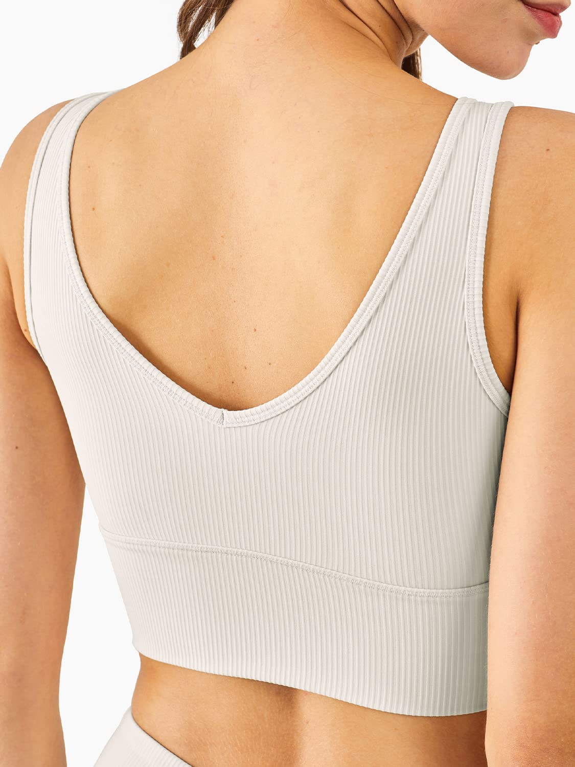 Longline Reggiseno Sportivo Canotta Reggiseno Top per le Donne Senza Soluzione di continuità Reggiseno Sportivo a Costine Top di Allenamento Imbottito Crop Top, U-white, M