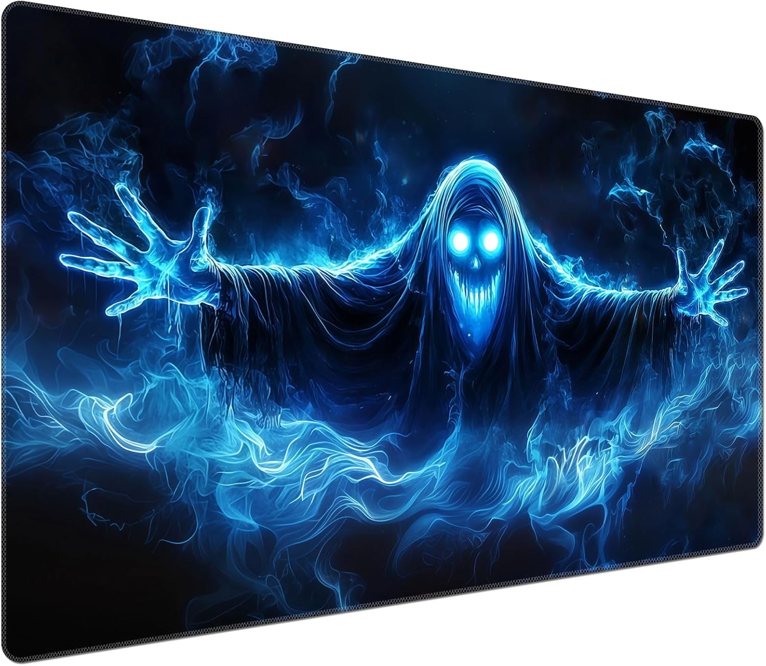 DEGDFSGR for MTG Playmat 24 x 14 inches for TCG Playmats Non-Slip Rubber Base Commander Playmat HD Cover for Magic Play Mat Iorcana Trading Card Game,Blue Flame Smoke Skull Death