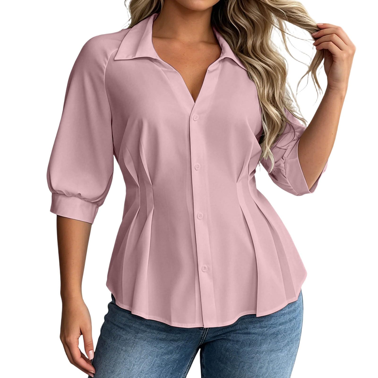 Camiseta de algodón con botones mujer de cuello alto elegante 7