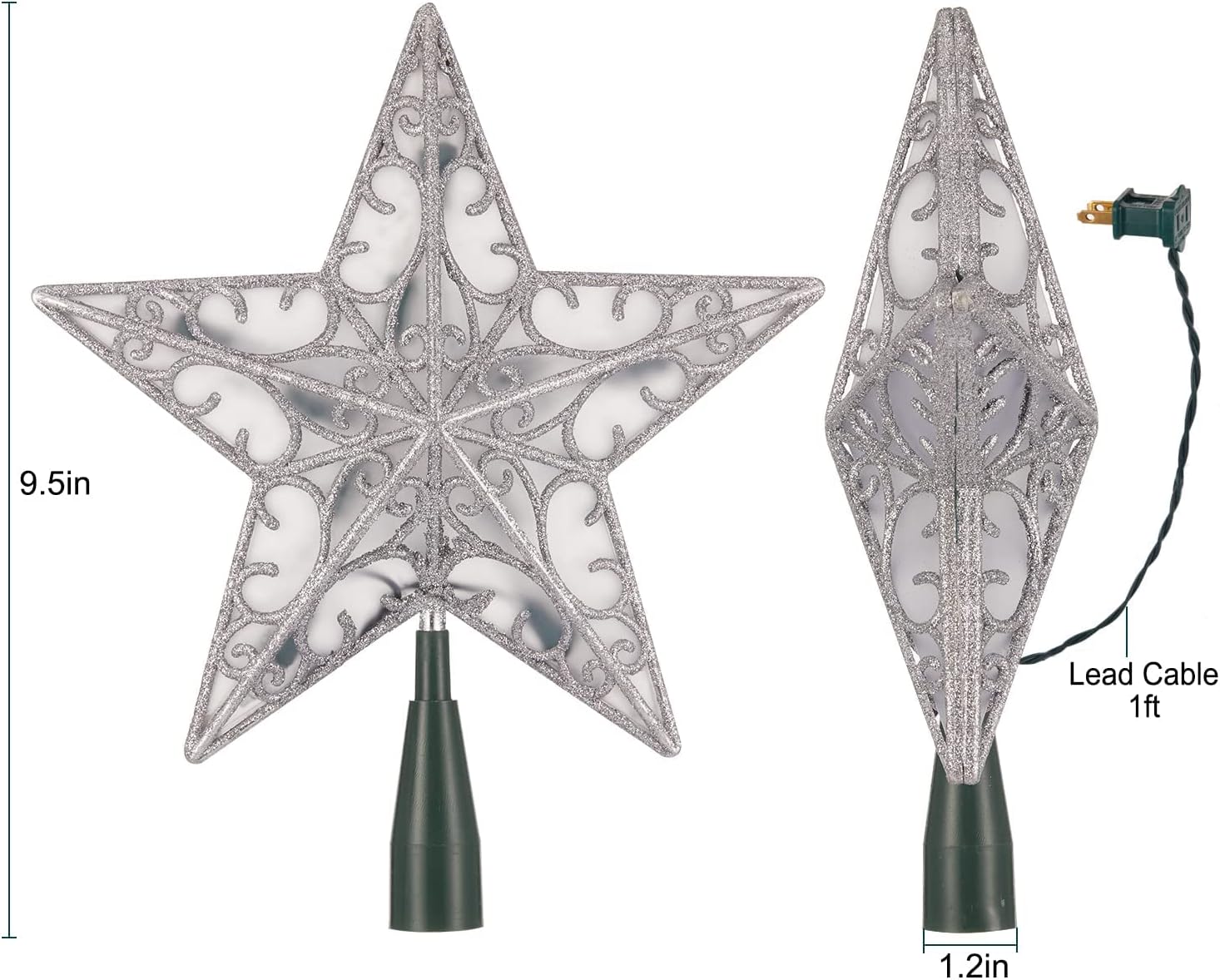 Christmas Star Tree Topper, Plug in Sliver Glittered 3D Star Tree Topper, Metal Hollow Designed Built-in 10 Bulbs String Lights for Indoor Office Christmas New Year Holiday Tree Decoration - Image 7