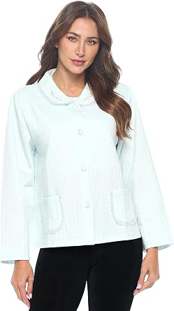 Casual Nights Womens Soft Bed Jacket, Button Front Long Sleeve Sleep Top with Pockets